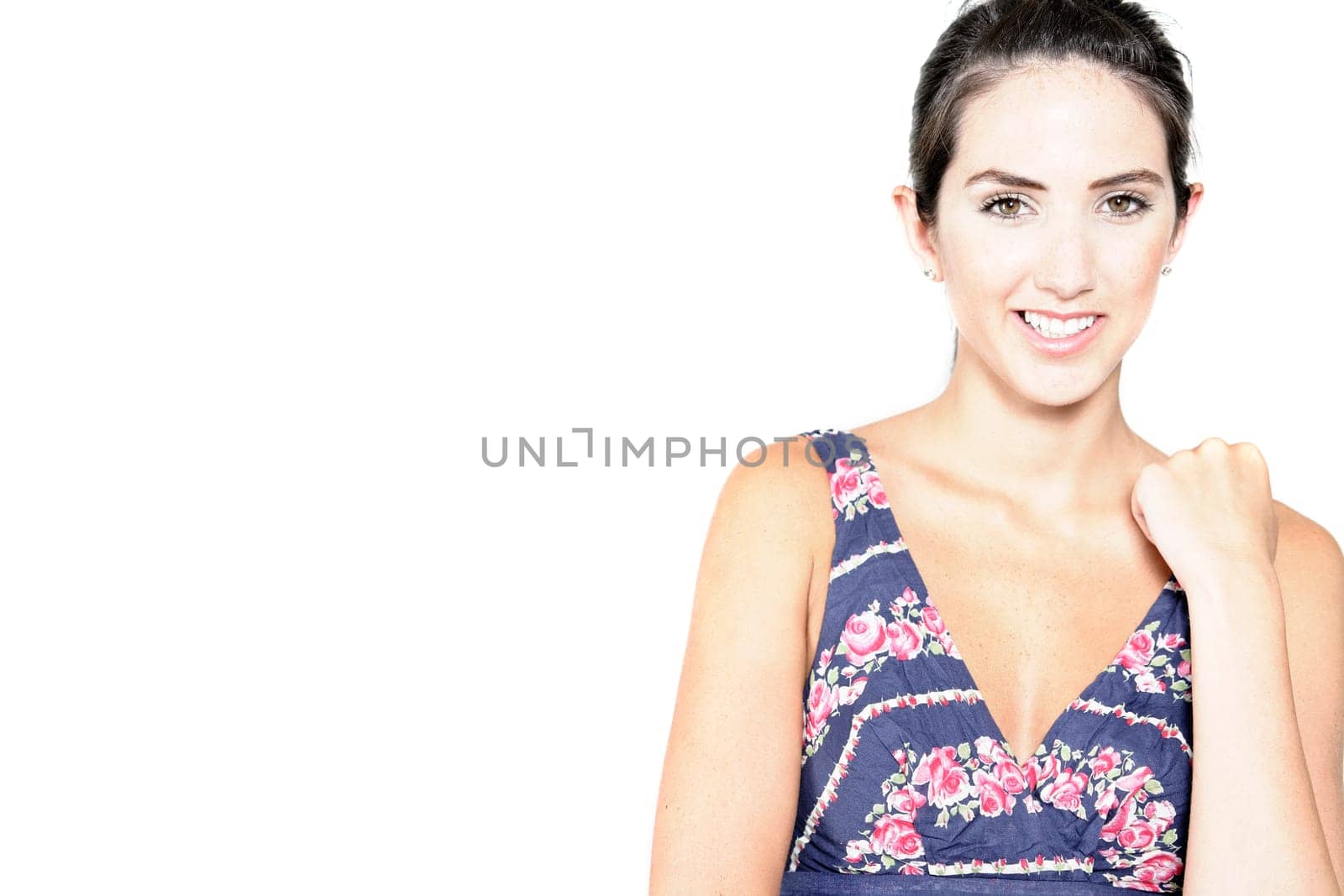 Beautiful young woman wearing a blue summer dress