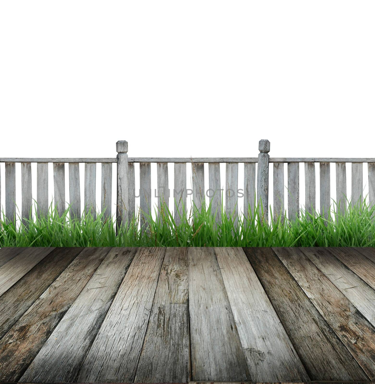 old wooden terrace and white background