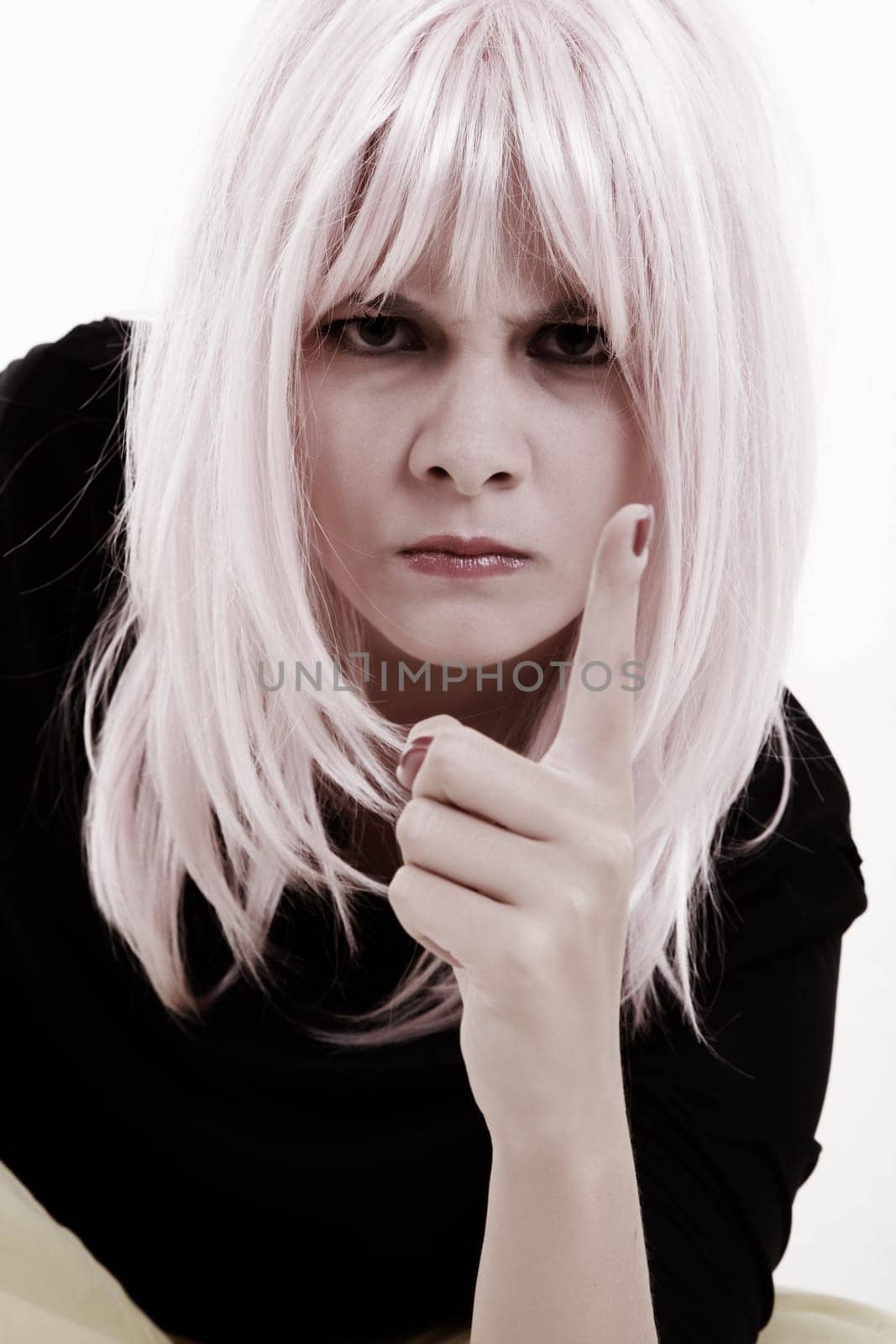 Young attractive woman angry showing the finger up
