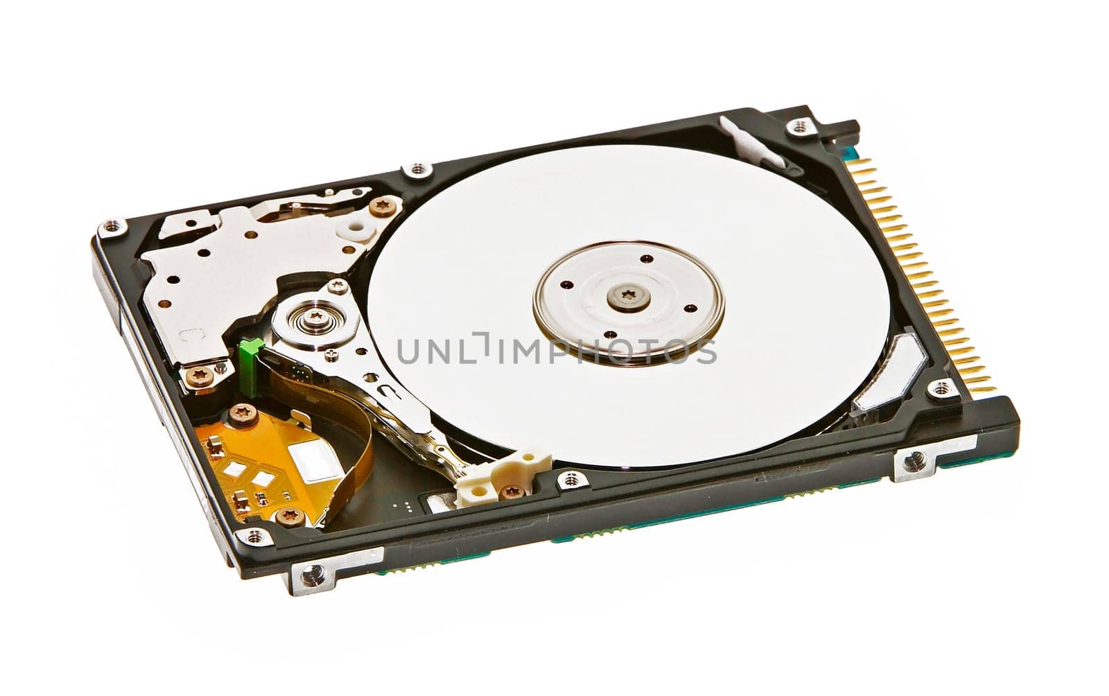 opend hard disk drive isolated on white background