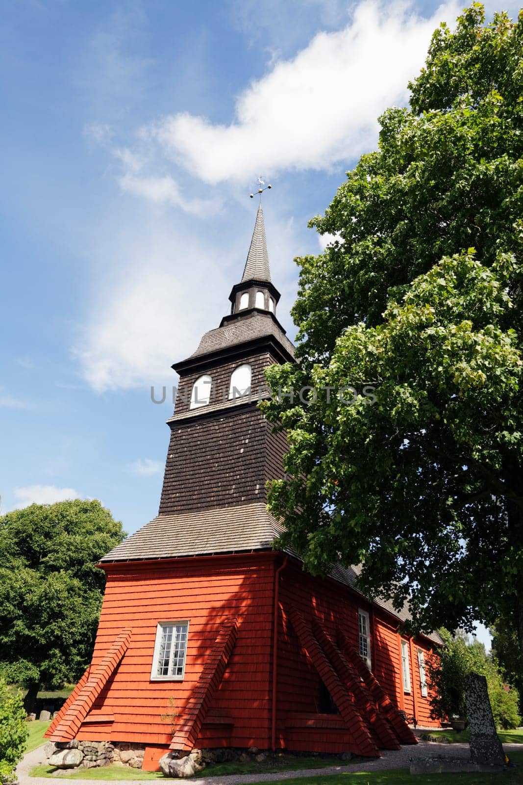 old wooden church fron the 11th century, viking period, typical scenery in sweden