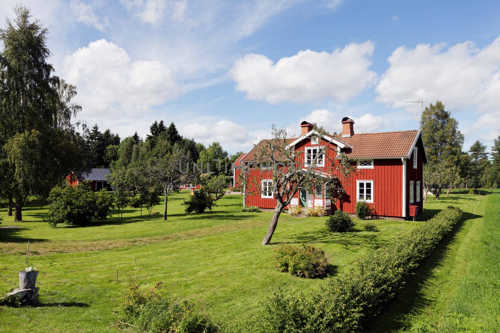 red old houses, 16th century, typical swedish landscape scenery