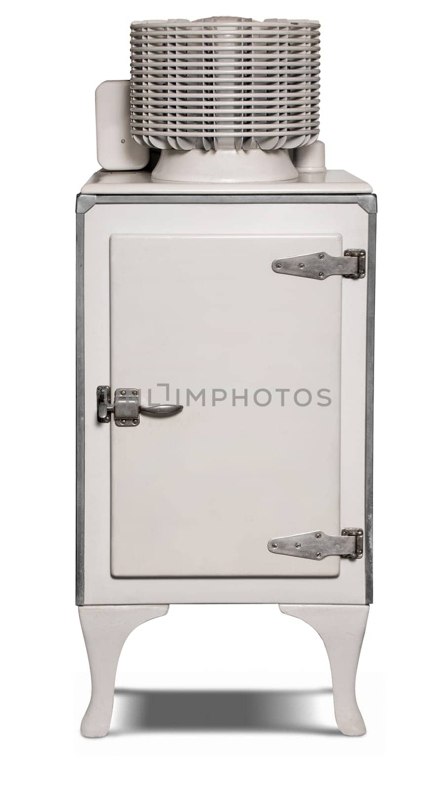 1930&#039 s era electric refrigerator isolated on white with a clipping path