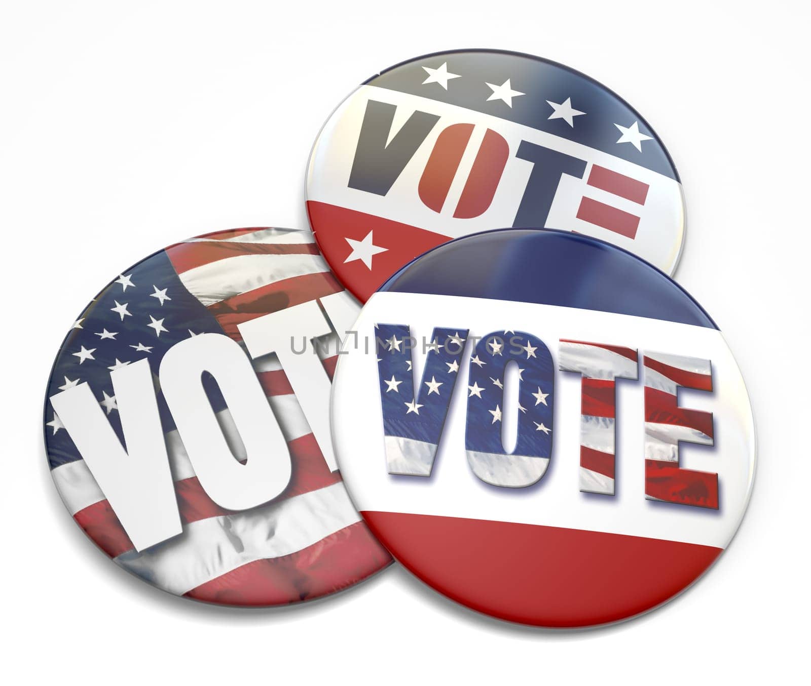 3 voting buttons isolated on white