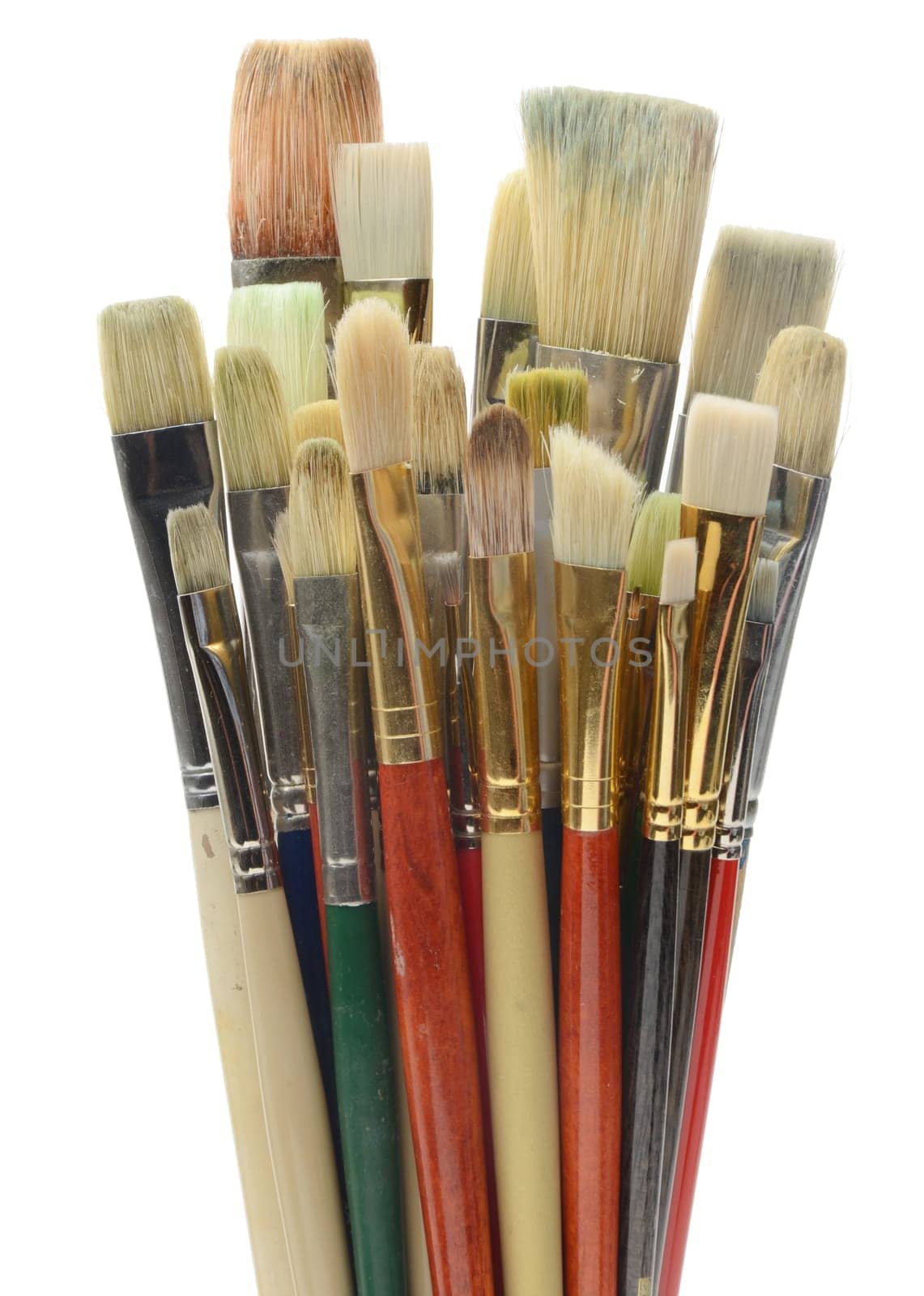 Artists brushes against a white background