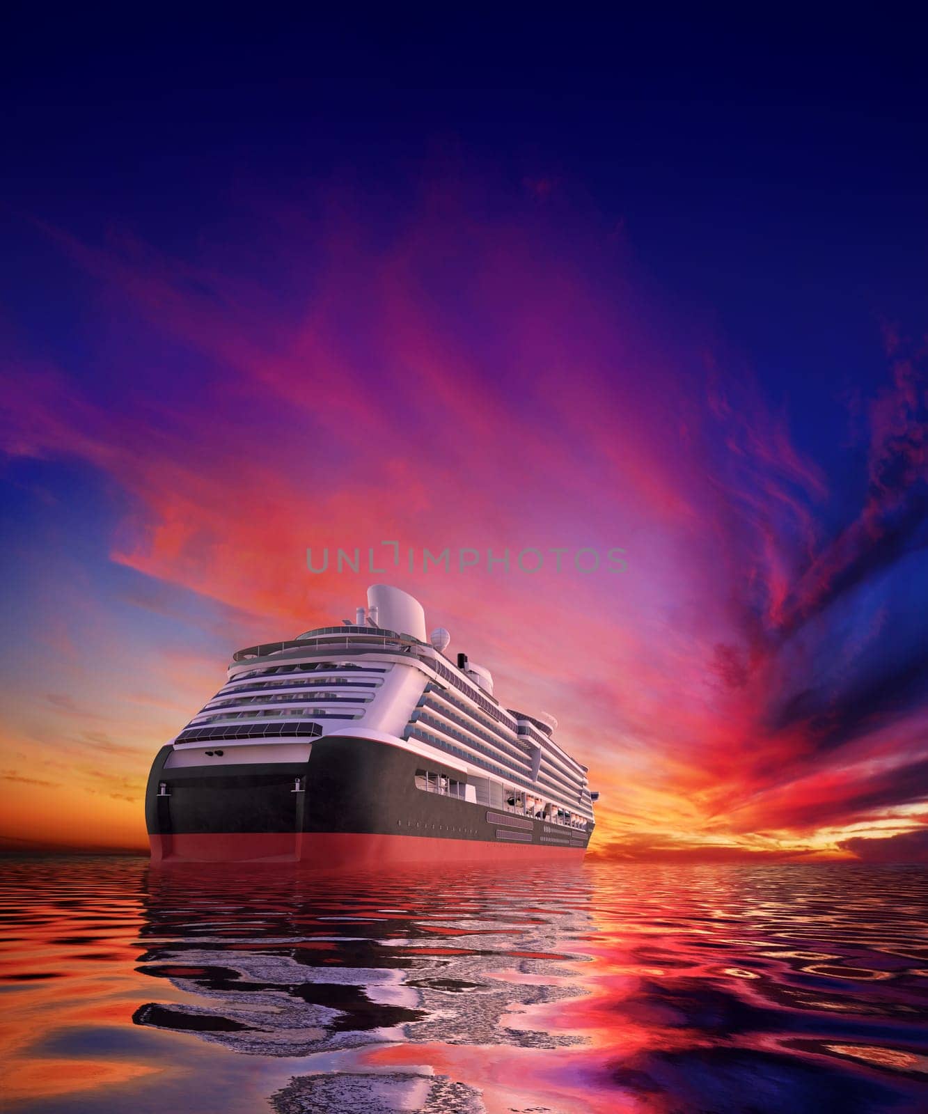 Luxery Cruiseship headed off into the sunset