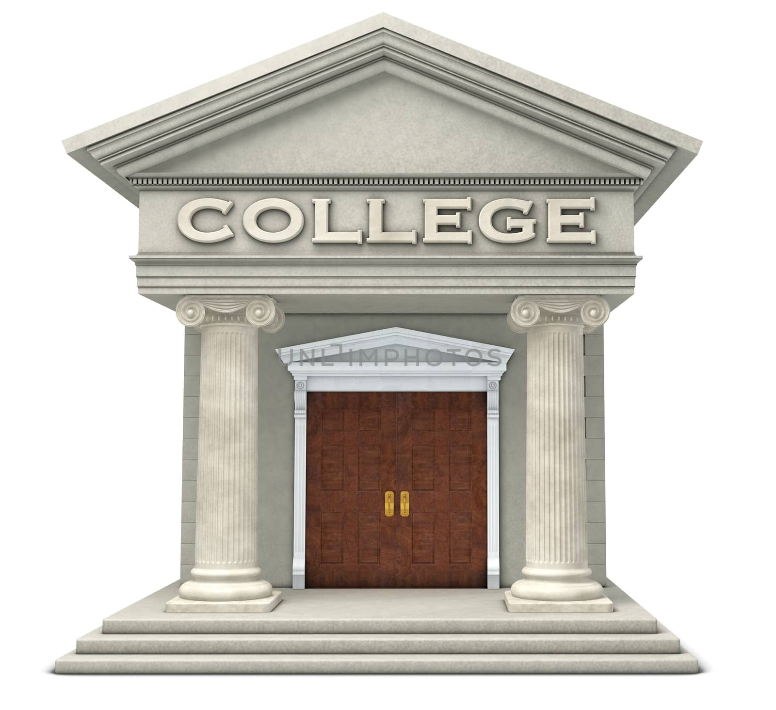 Iconic caricature of a college building isolated on a white background