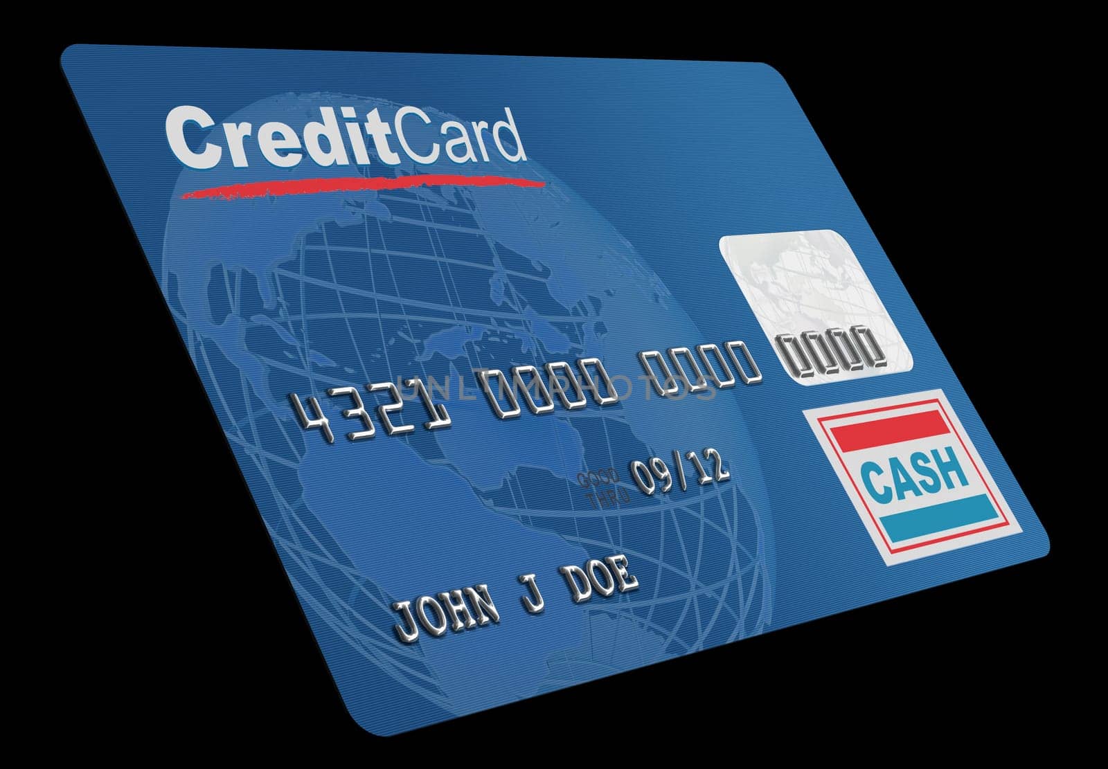 A close up of a bogus credit on black. Globe and credit card designed and renderd in studio.