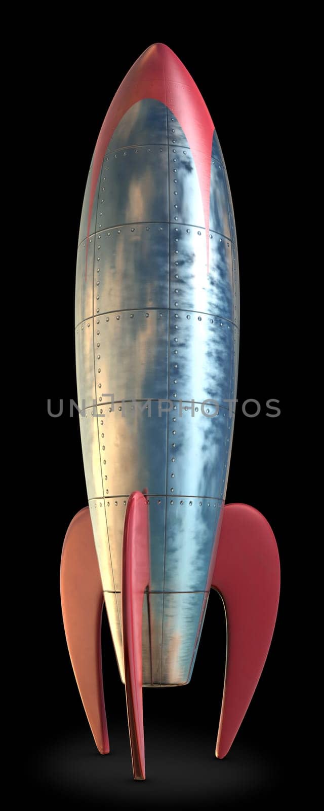A fun stylized rocket on the floor isolated on a black backgroung with clipping path.