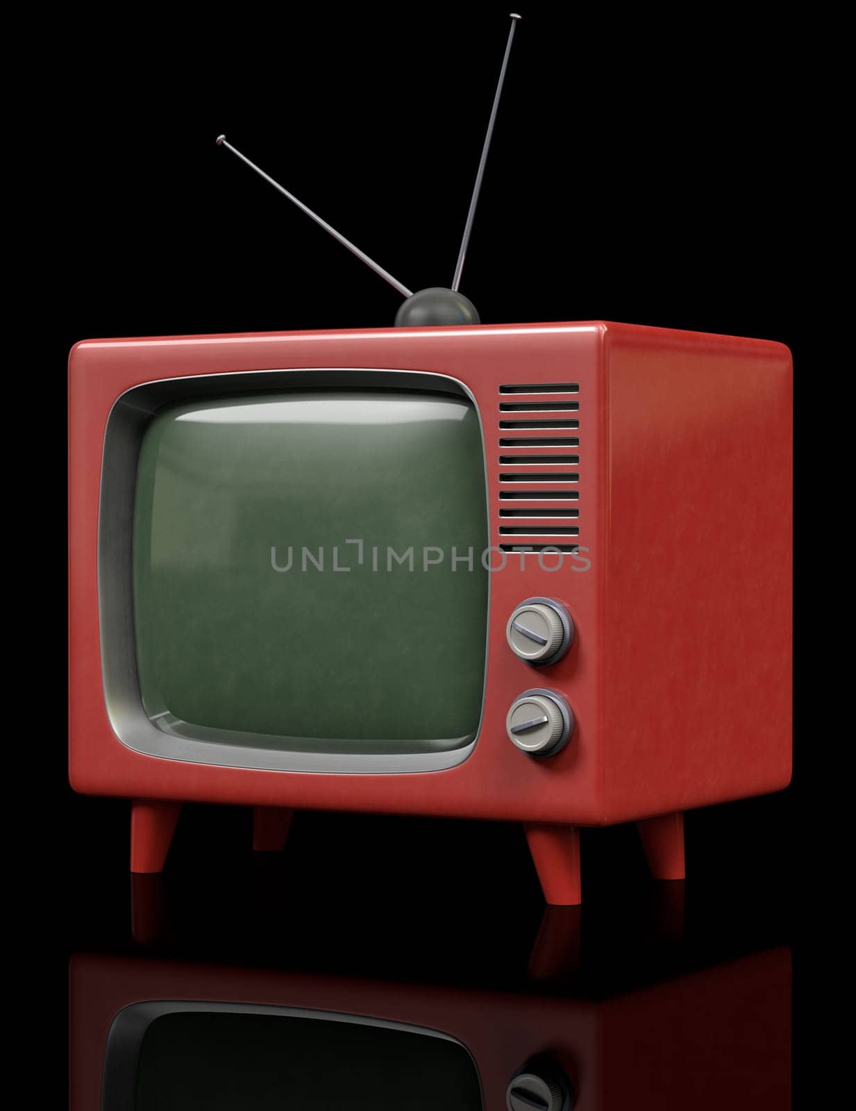 A Plastic retro Television on a black background