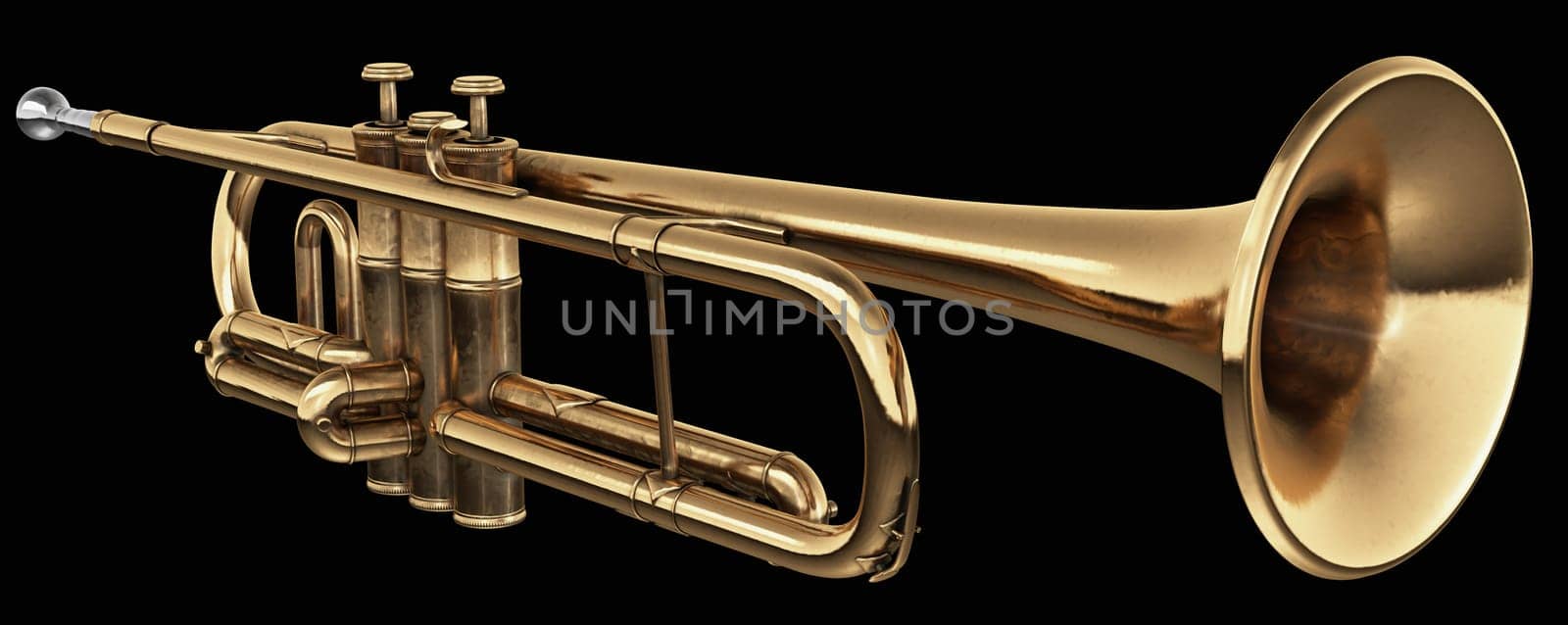 Brass cornet at slight angle on black background with clipping path