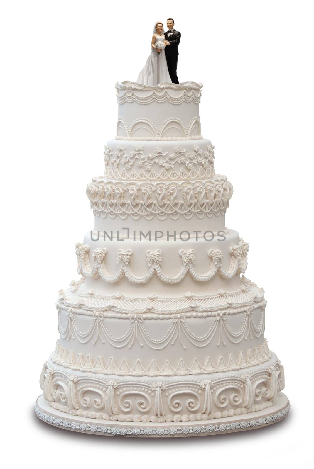 Traditional wedding cake on a white background with clipping path