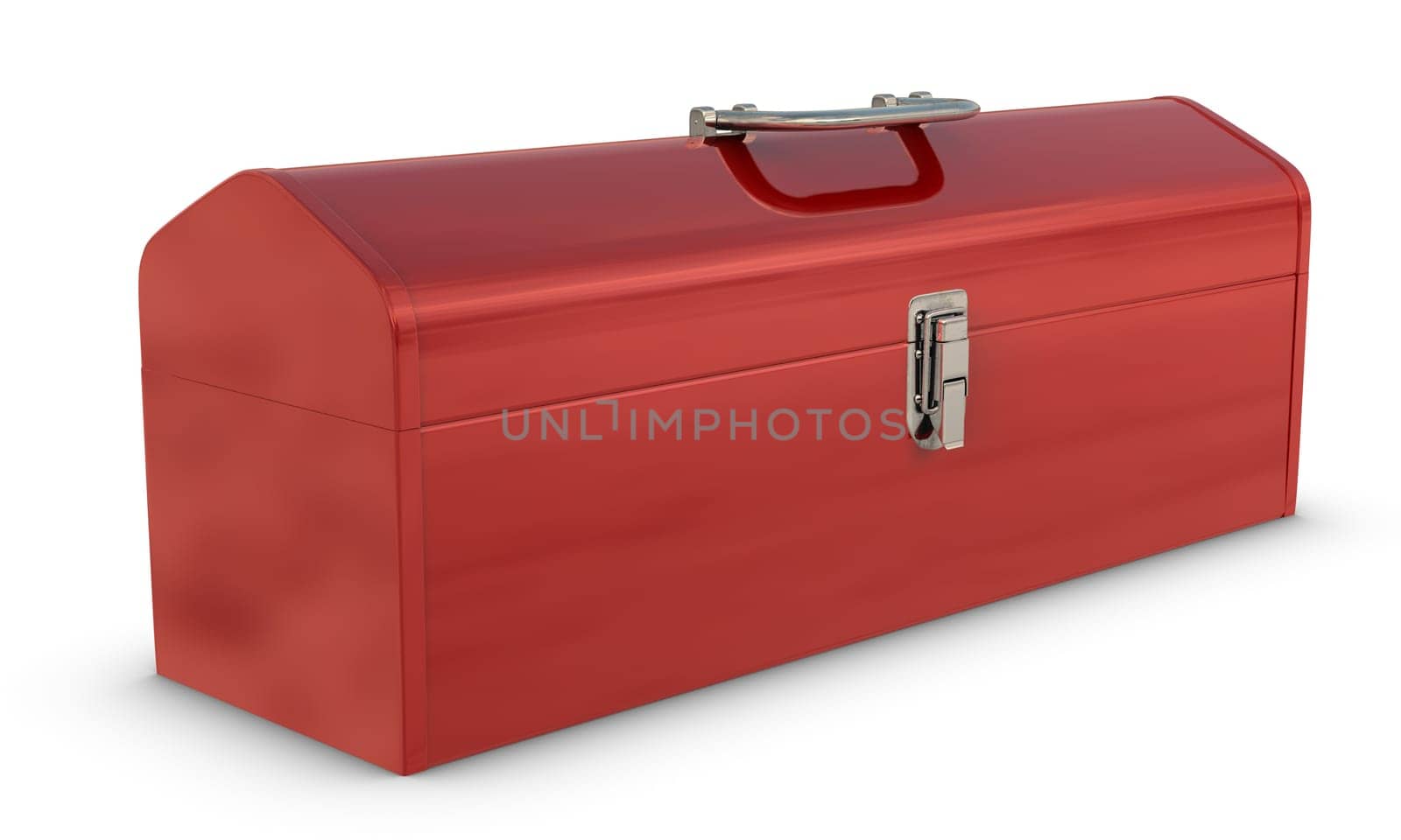 Classic red, metal toolbox on white with clipping path
