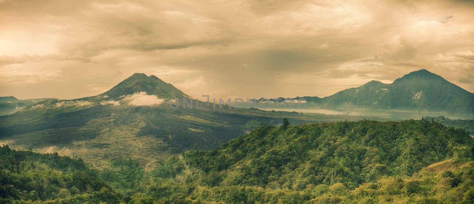 View of the lake and violcano Batur. Bali