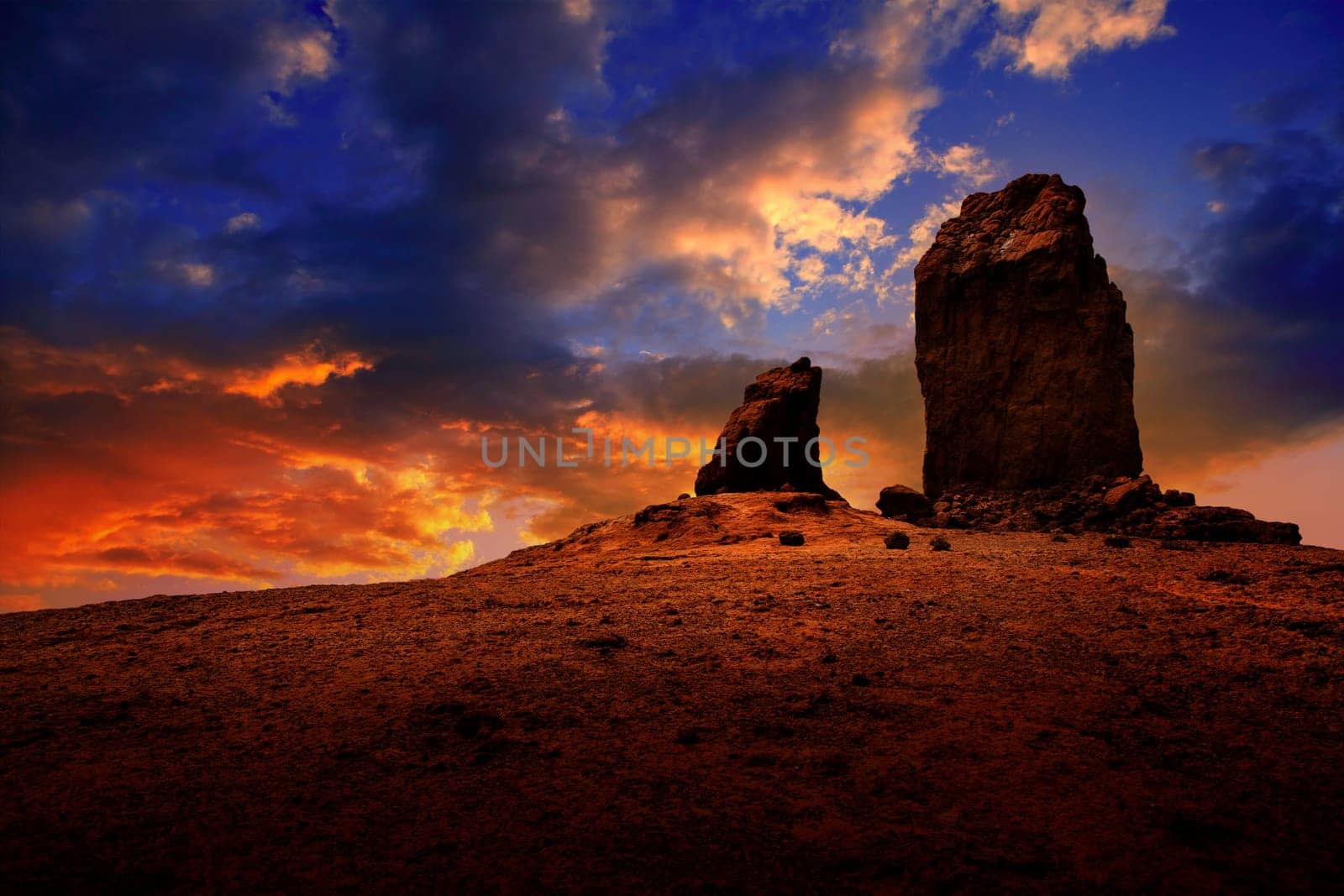 Gran canaria Roque Nublo Tejeda dramatic sunset sky in canary Islands
