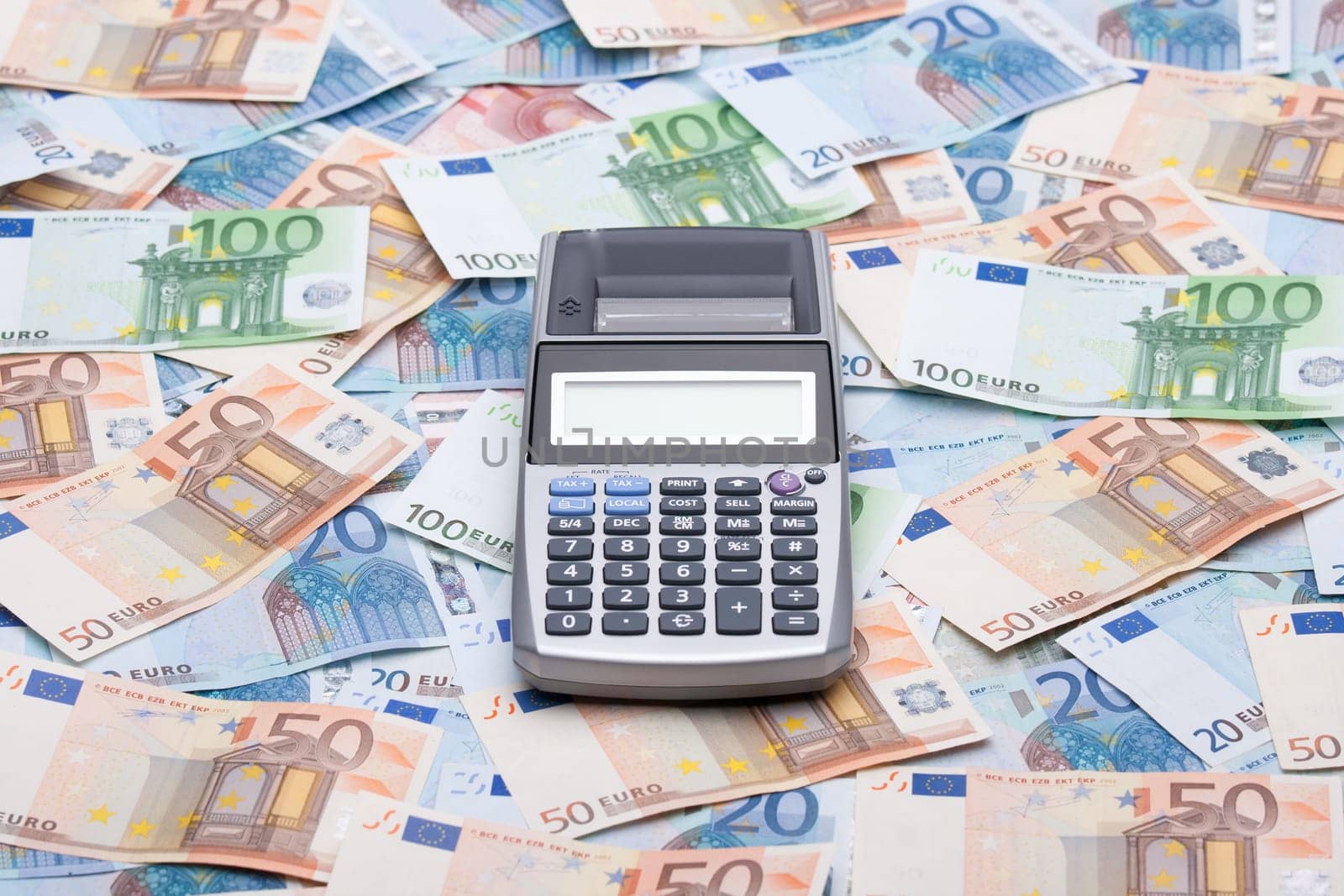 Money and calculator. Calculate your tax, expenses, savings, cash flow, income, costs, budget, insurance.