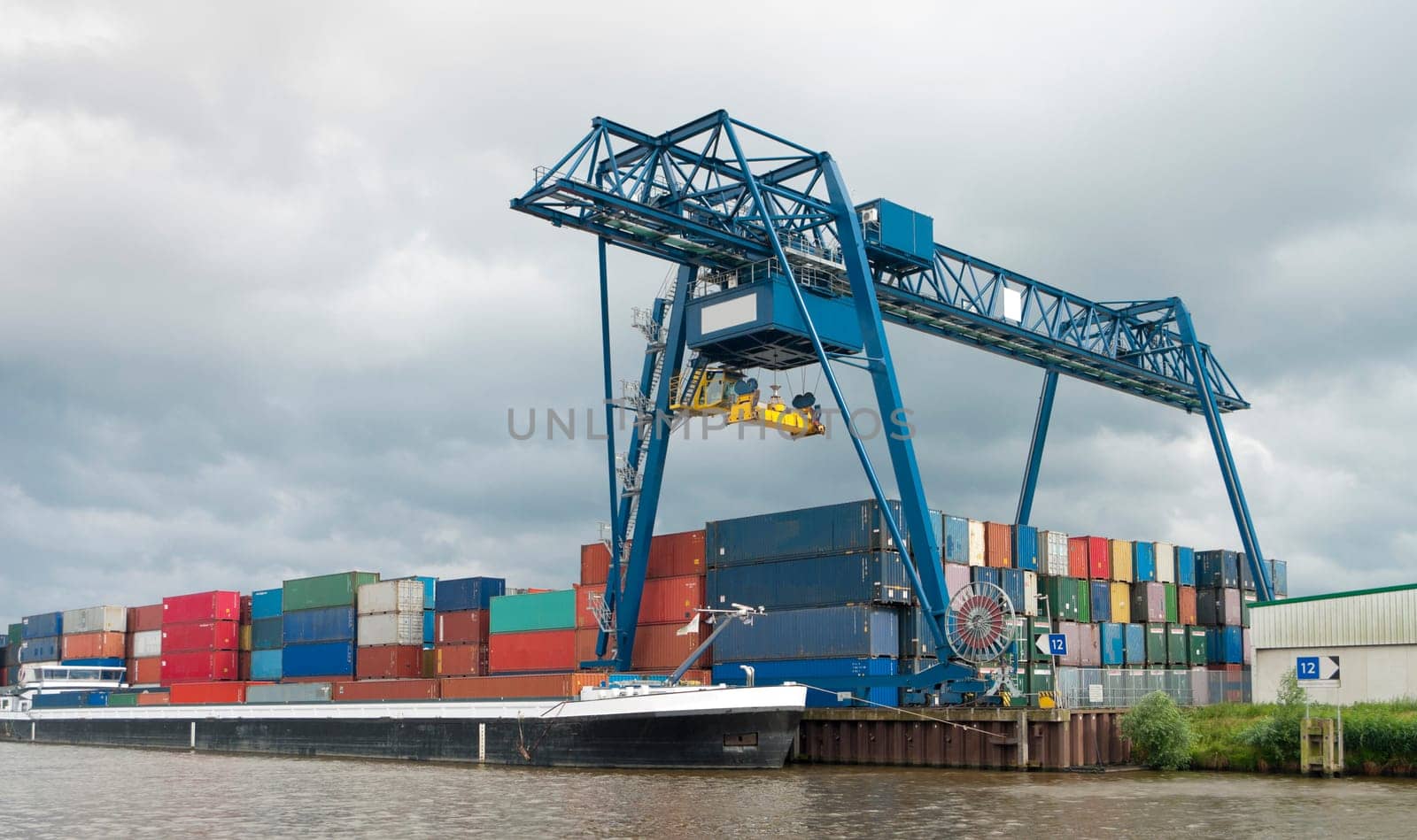container terminal with harbor crane in Hengelo, Netherlands