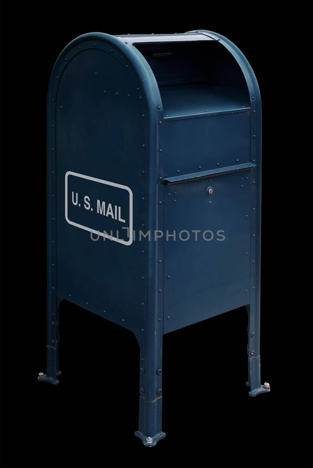 Blue US mailbox on black background