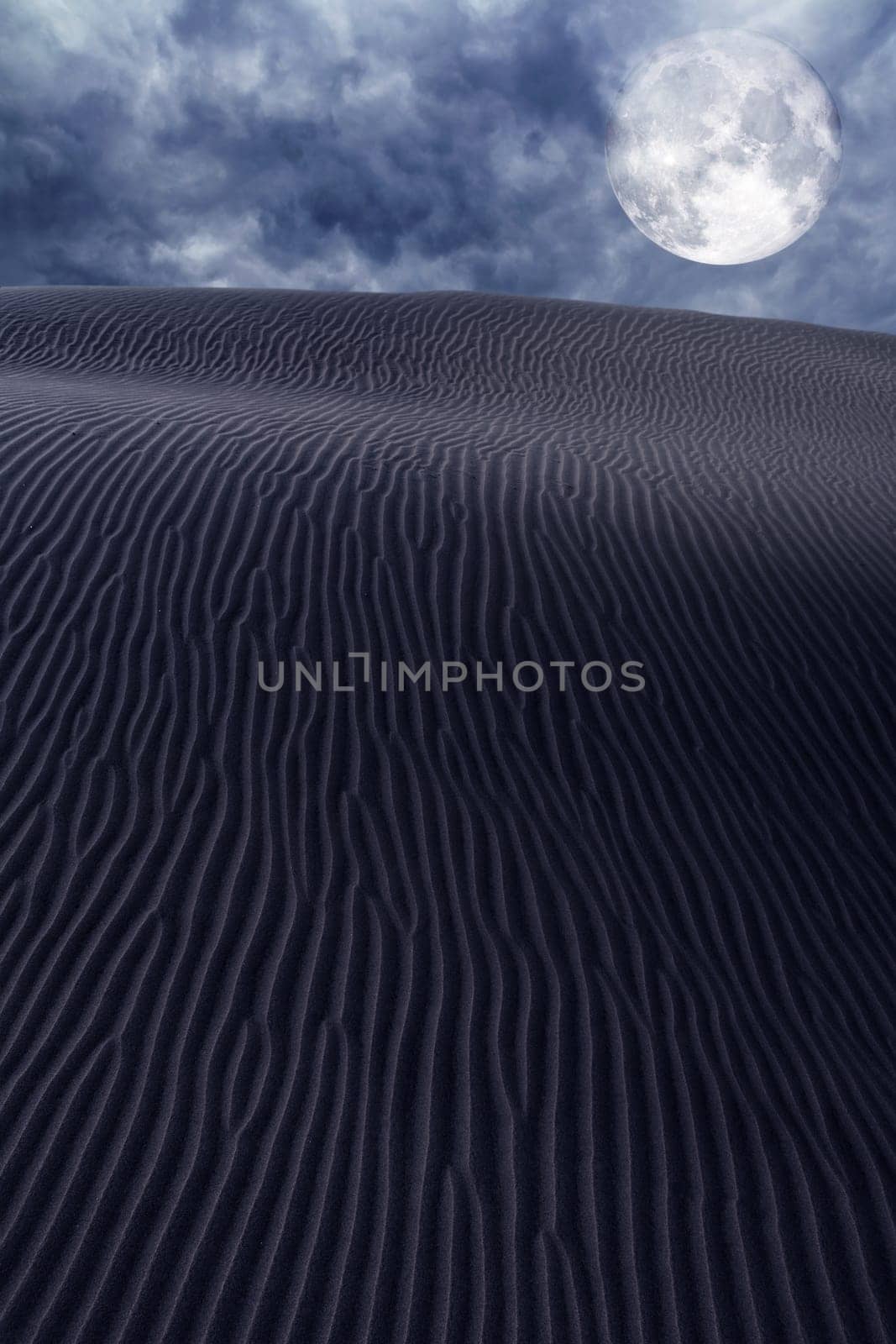 Desert dunes sand in moon night sky photo mount
