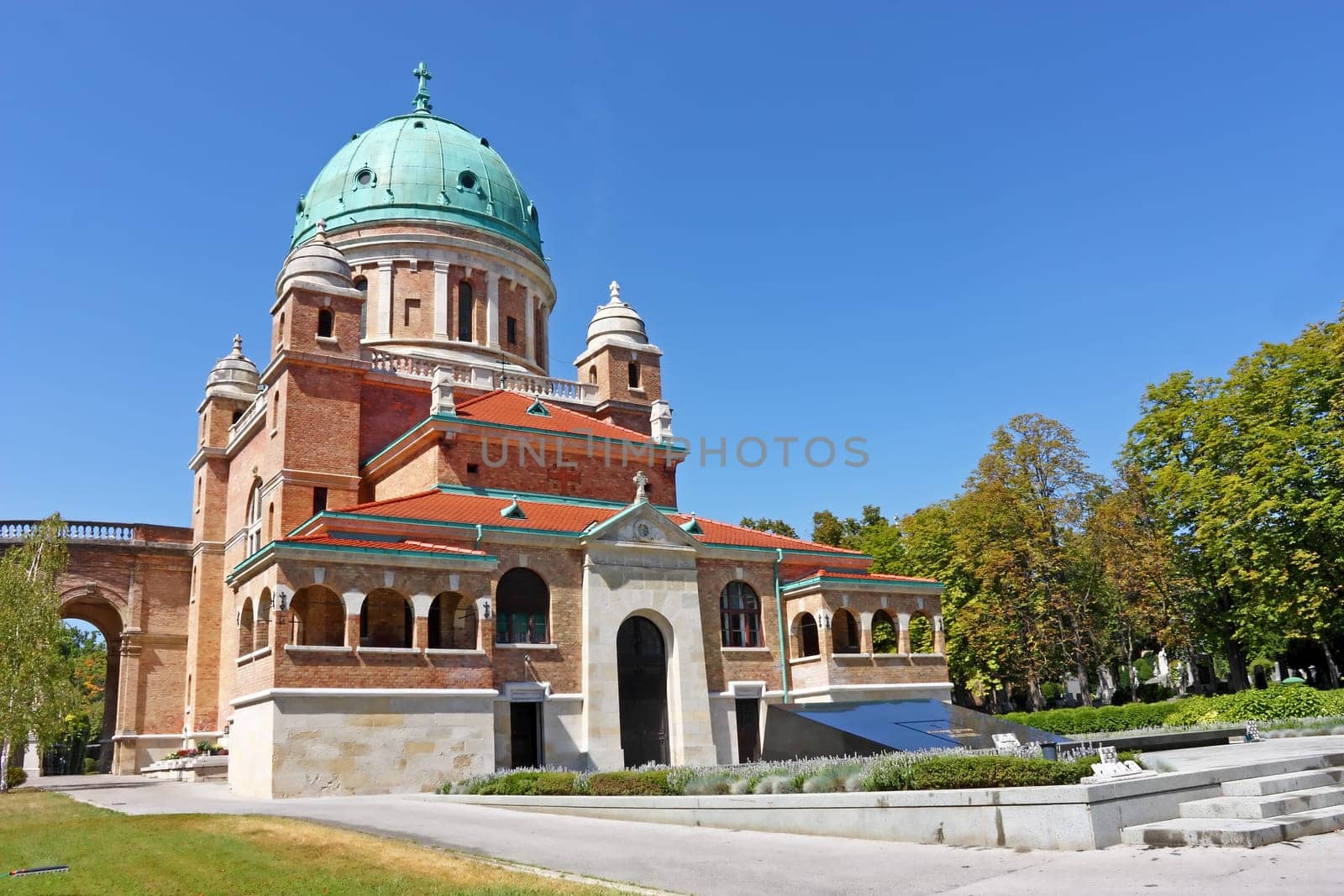 Church of Christ the King with Resting Place of the First Croatian President dr. Franjo Tuðman on the Right Side, Mirogoj cemetery Zagreb, Croatia