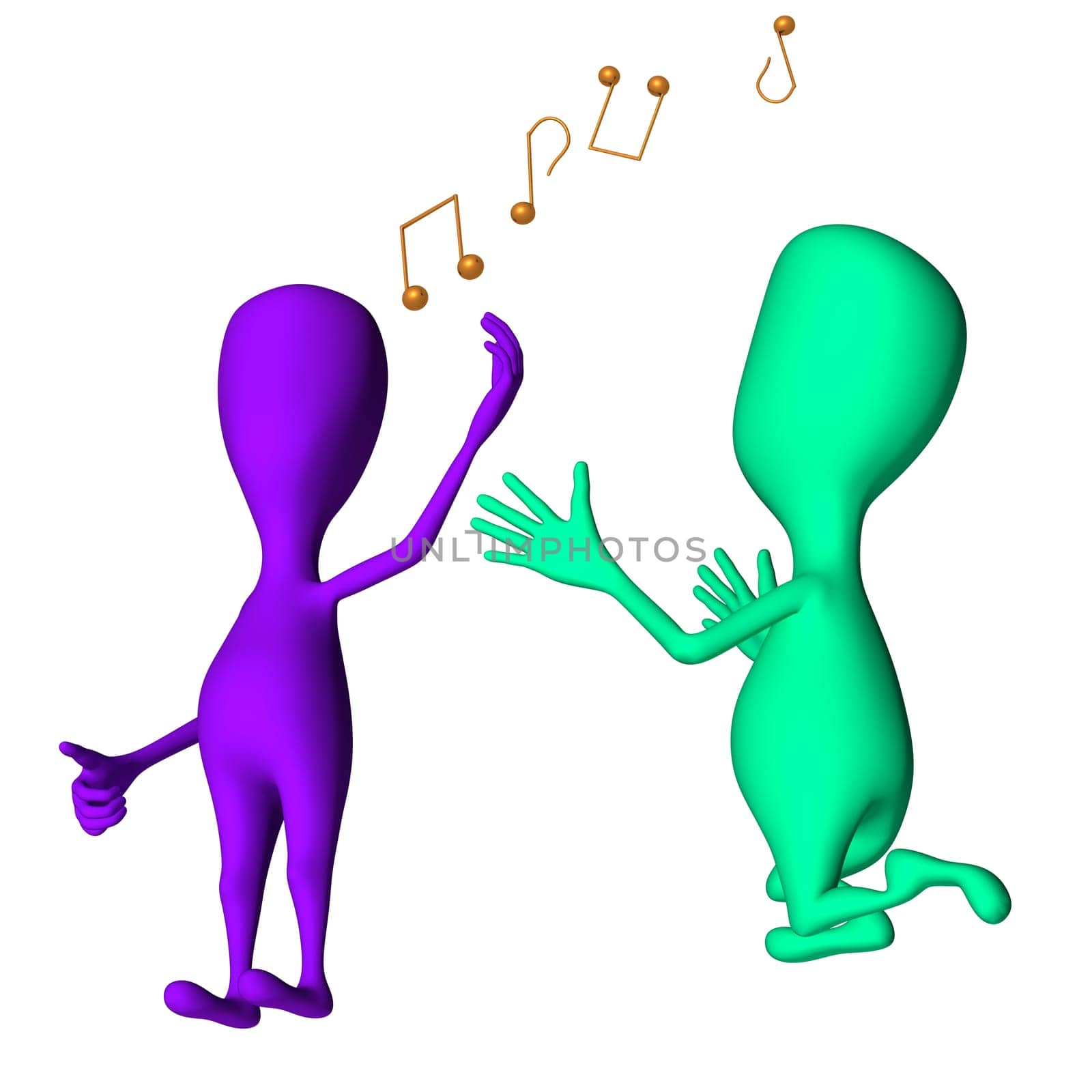 Two different 3d puppets singing and request another