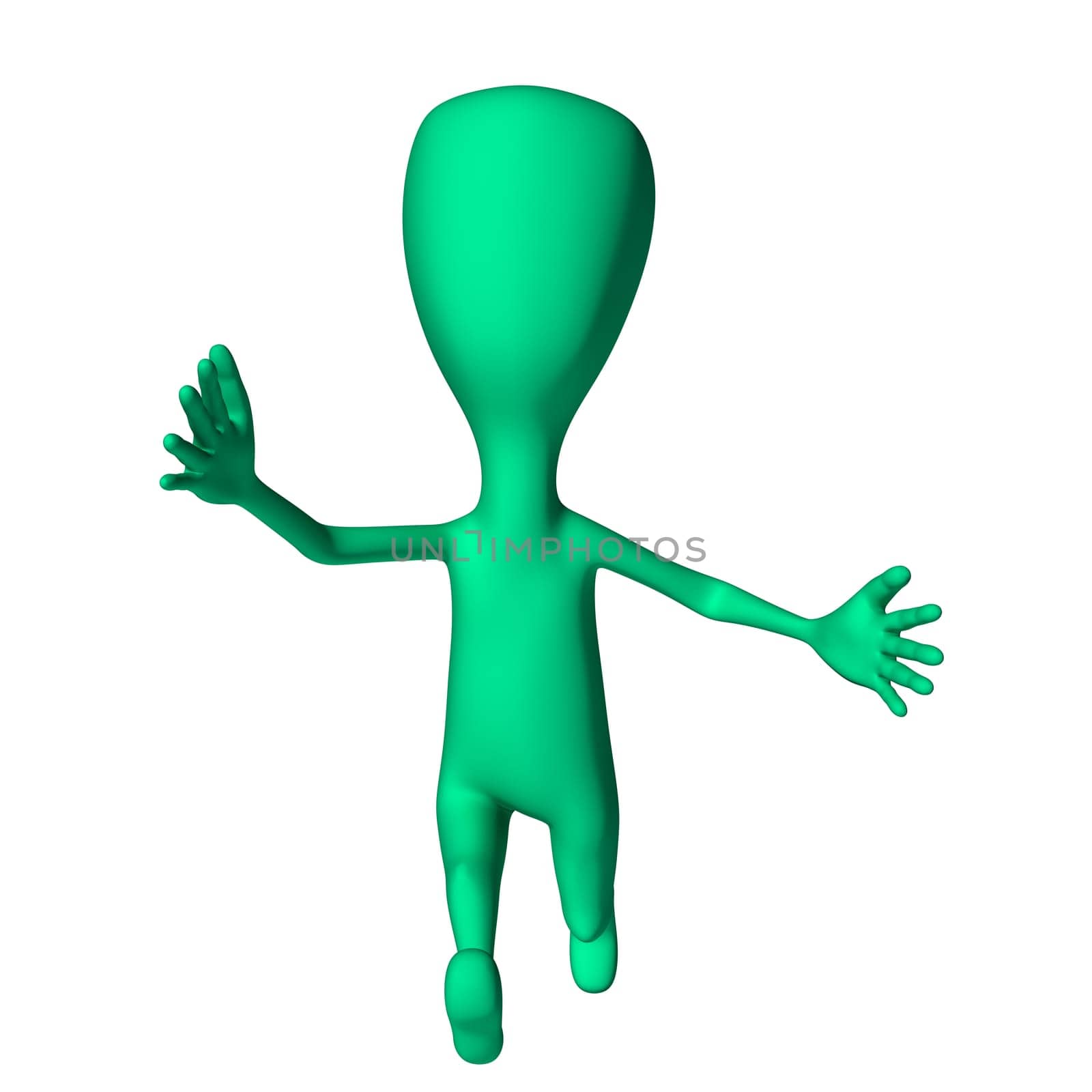 Green 3d puppet strange shape mimicking greeting