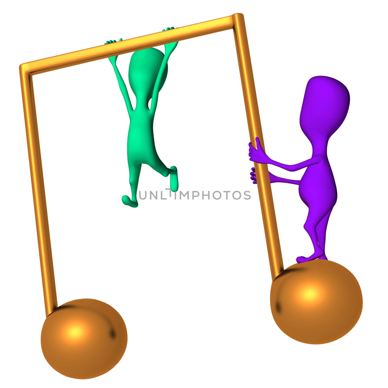 Two different 3d puppets train on note icon