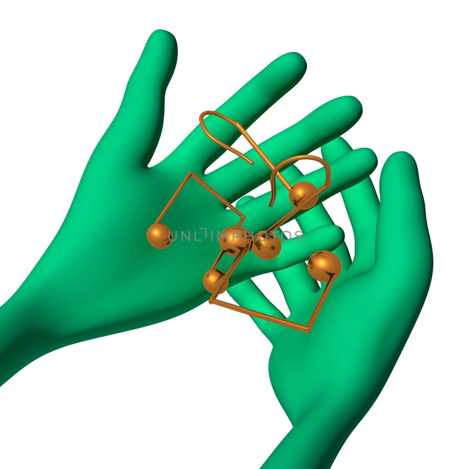 Green 3d puppet have small notes in hands