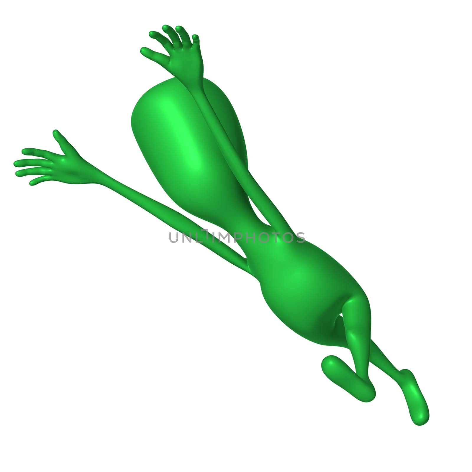 Green 3d puppet spin out its elastic brawn