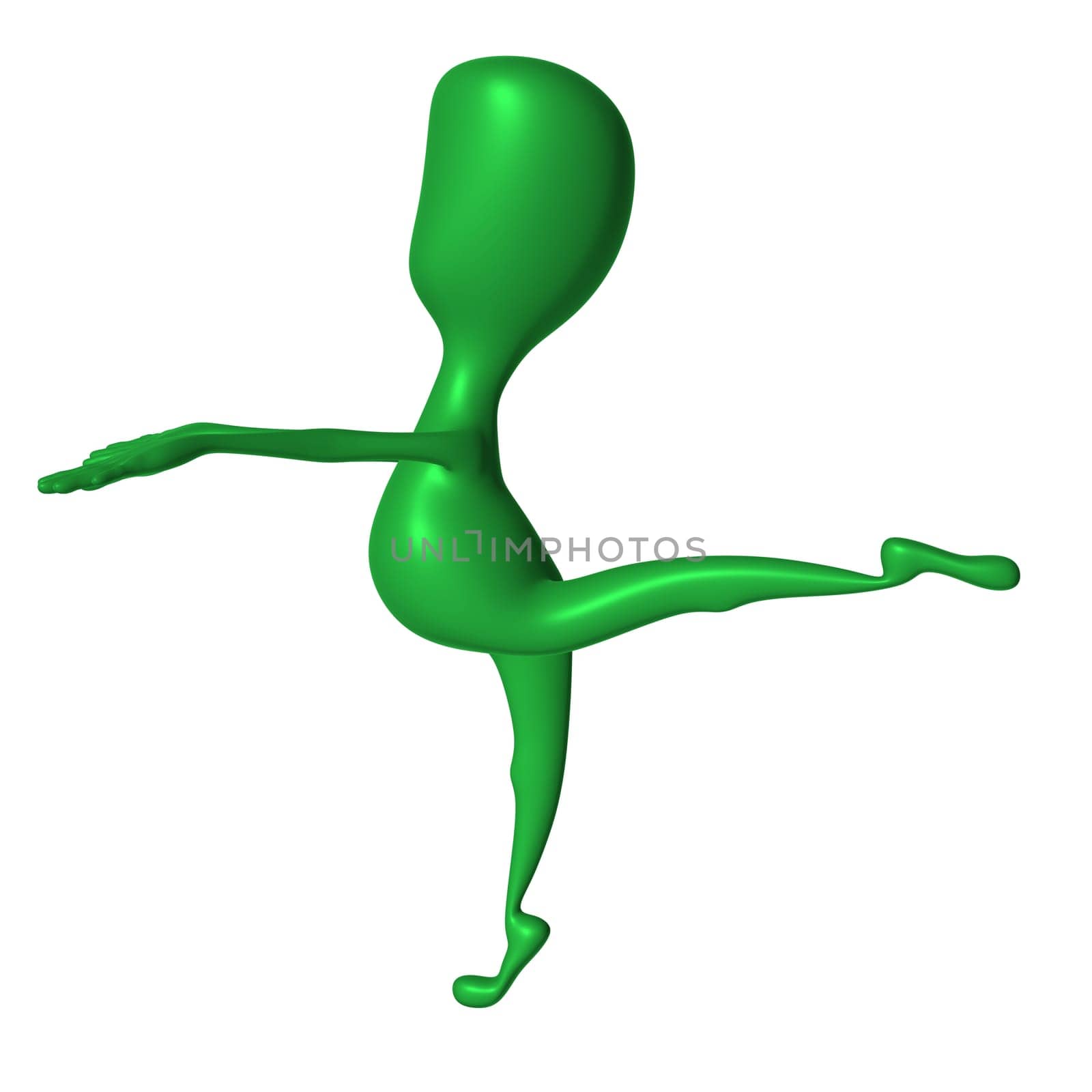 Green 3d puppet balance on one leg fingers