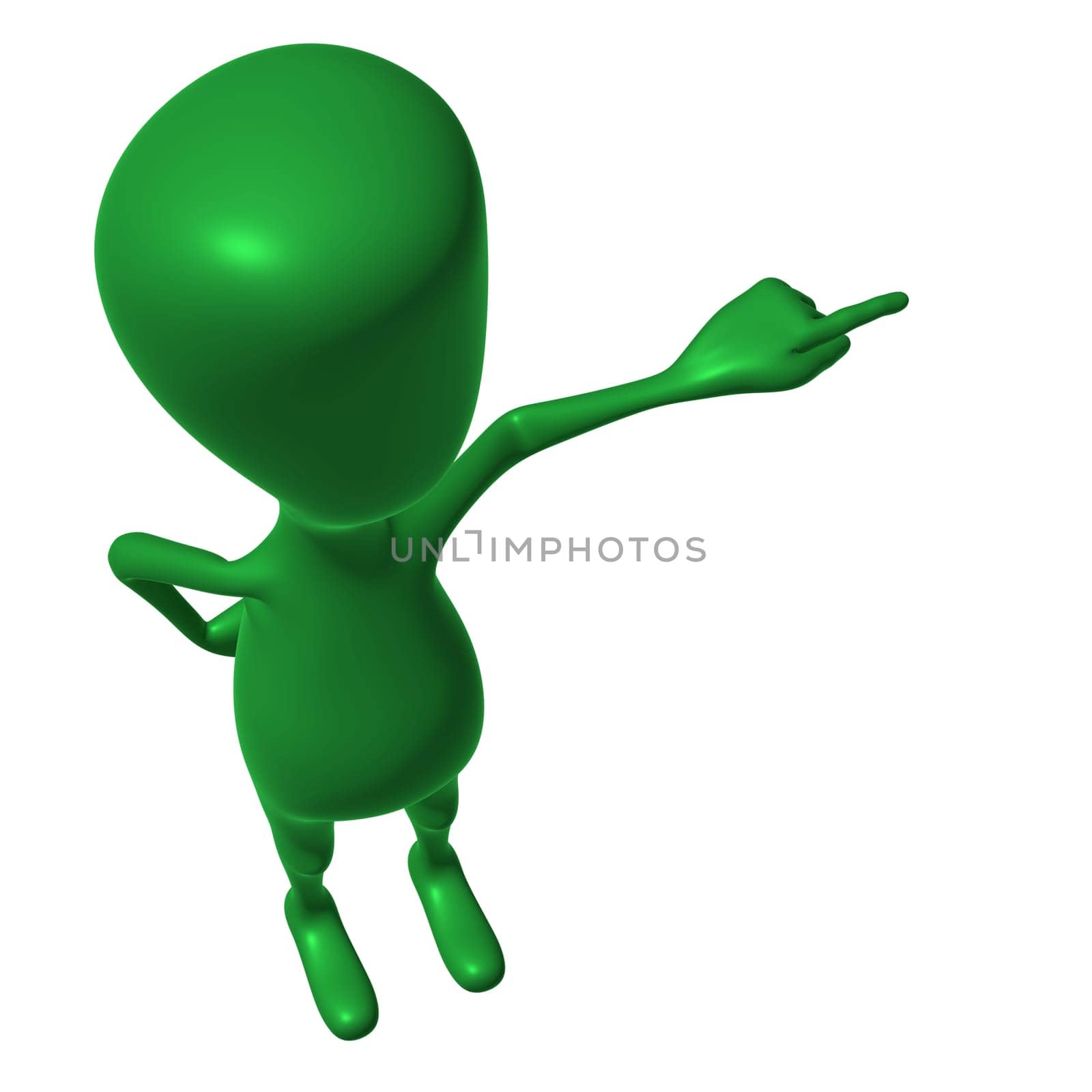 Above view green 3d puppet mimicking pointing  finger