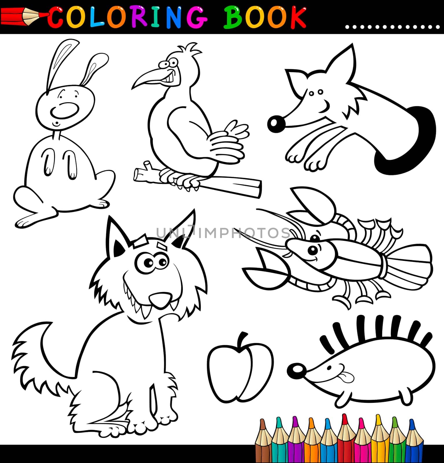 Coloring Book or Page Cartoon Illustration of Funny Wild and Forest Animals for Children