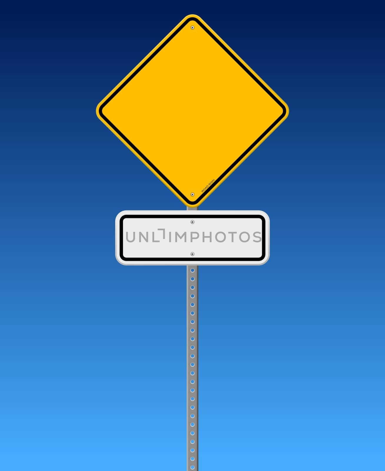 Diamond Road Sign with White rectangle sign on blue background