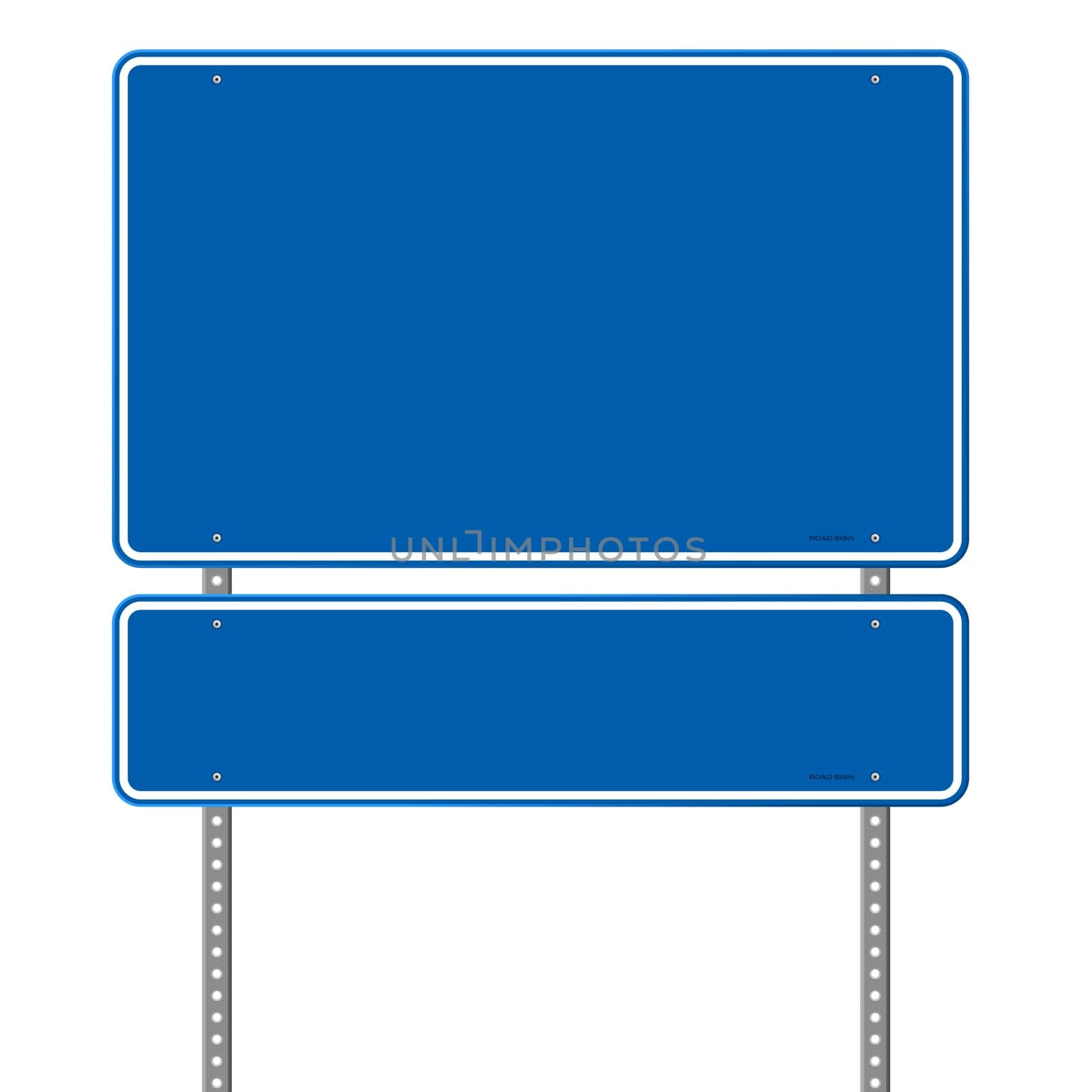 Pair of roadsigns in blue color isolated on white background