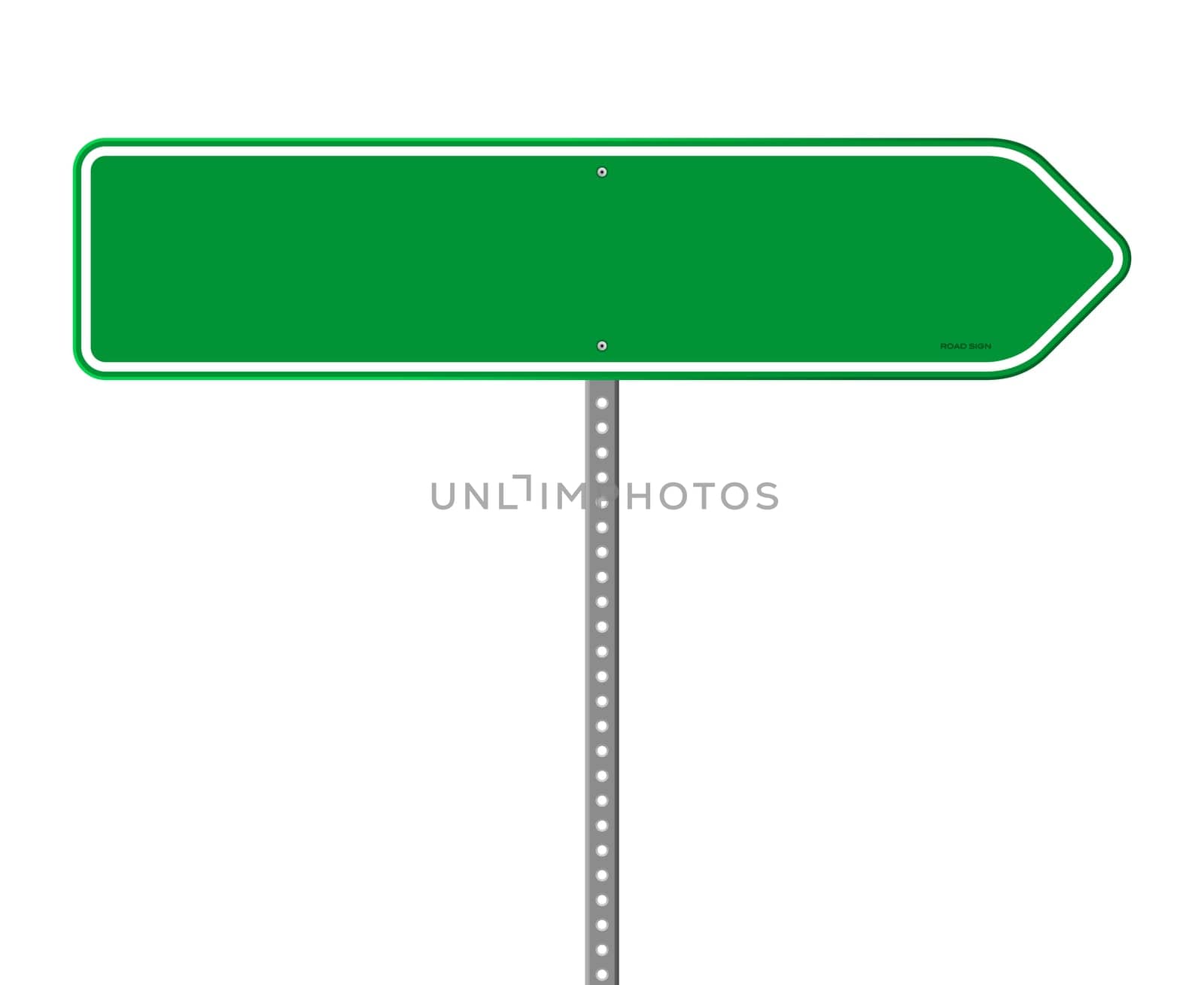 Blank roadsign in green color isolated on white background