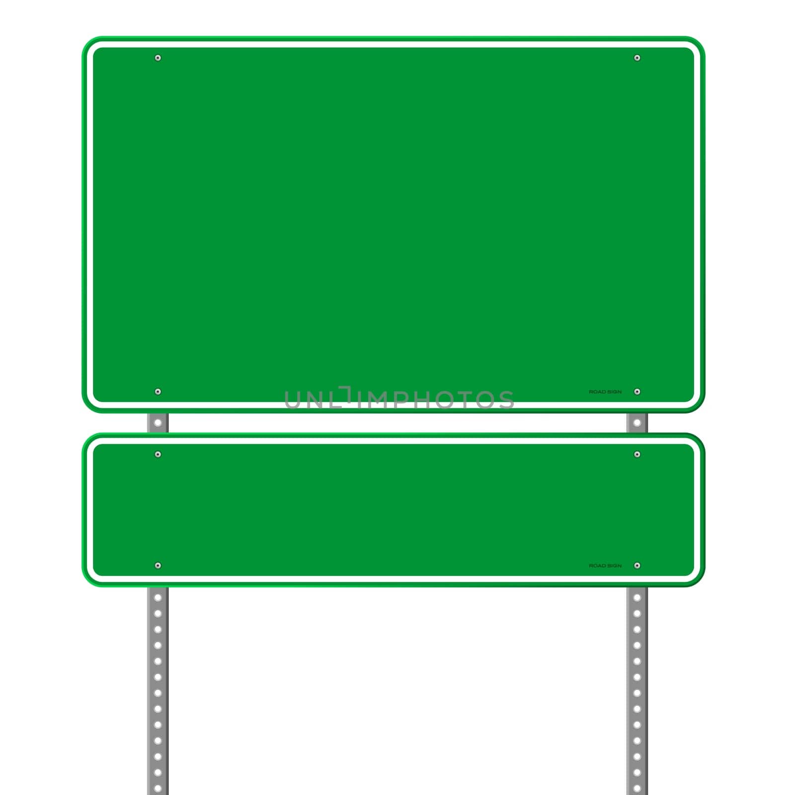 Square roadsigns in green color tones isolated on white background