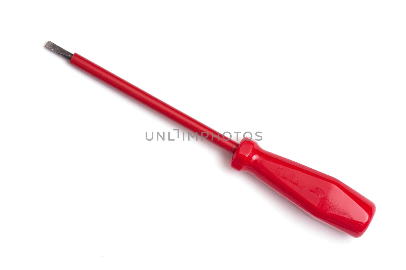 Red insulated screwdriver on white background