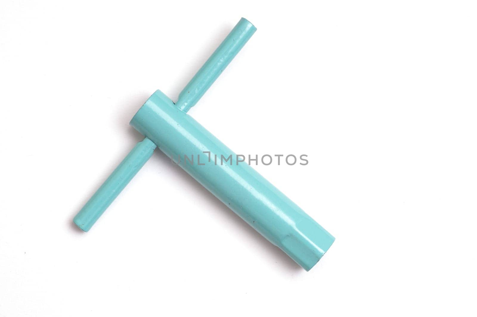 Metal wrench with handle on white background