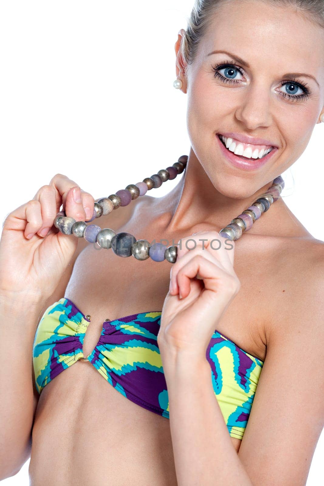 Sexy young woman wearing a bright bikini