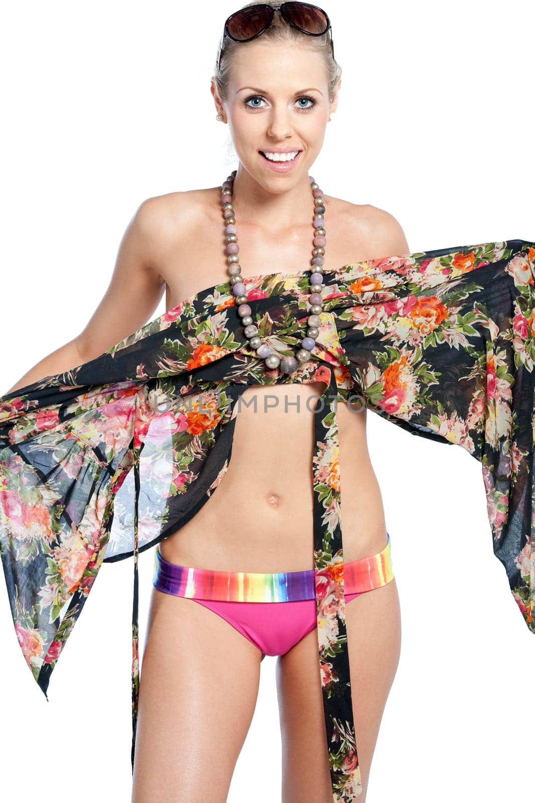 Sexy young woman wearing a bright bikini