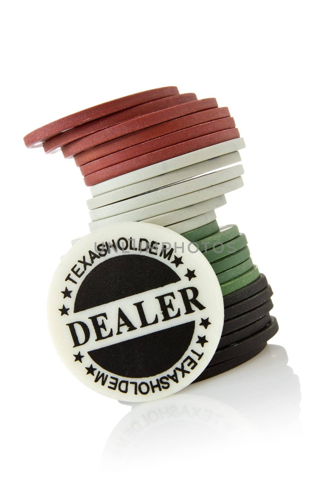 Texasholdem  chips with reflection  on white background