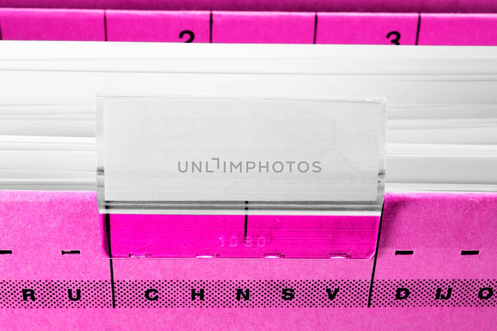 pink hanging file folder with blank label