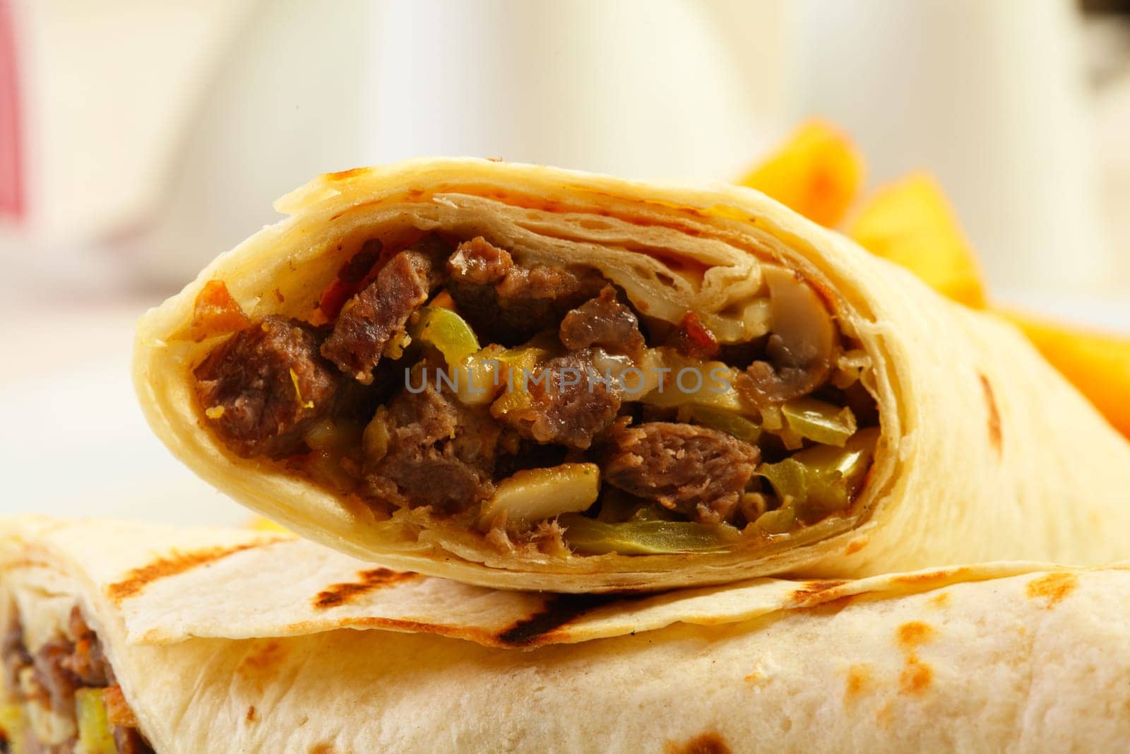 Fresh dorum doner kebab with french fries