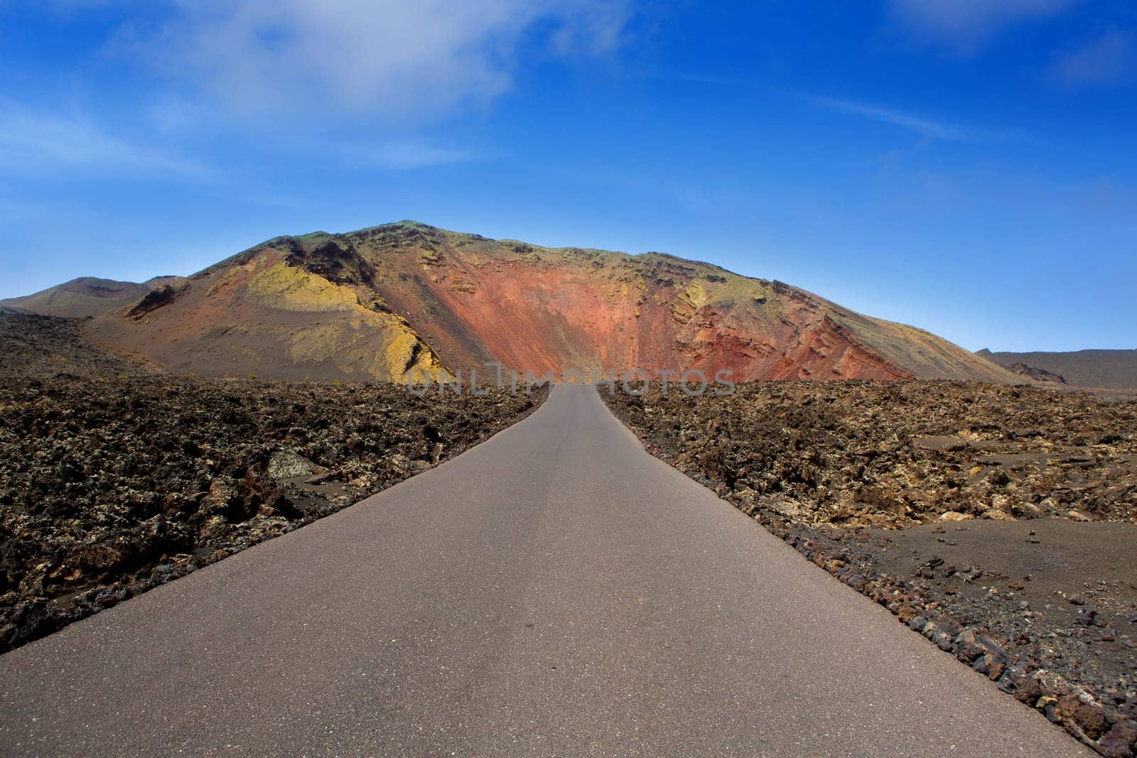 Lanzarote Timanfaya Fire Mountains road in Canary Islands