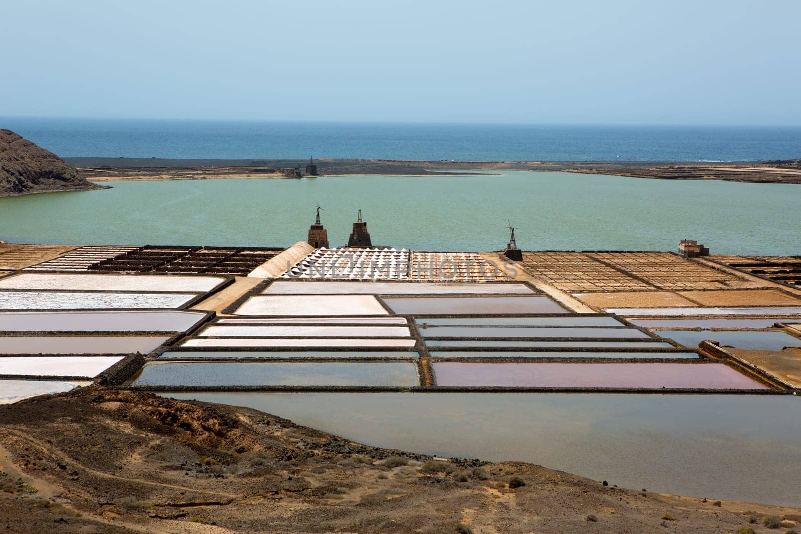Lanzarote saltworks salinas de Janubio colorful  Canary Islands