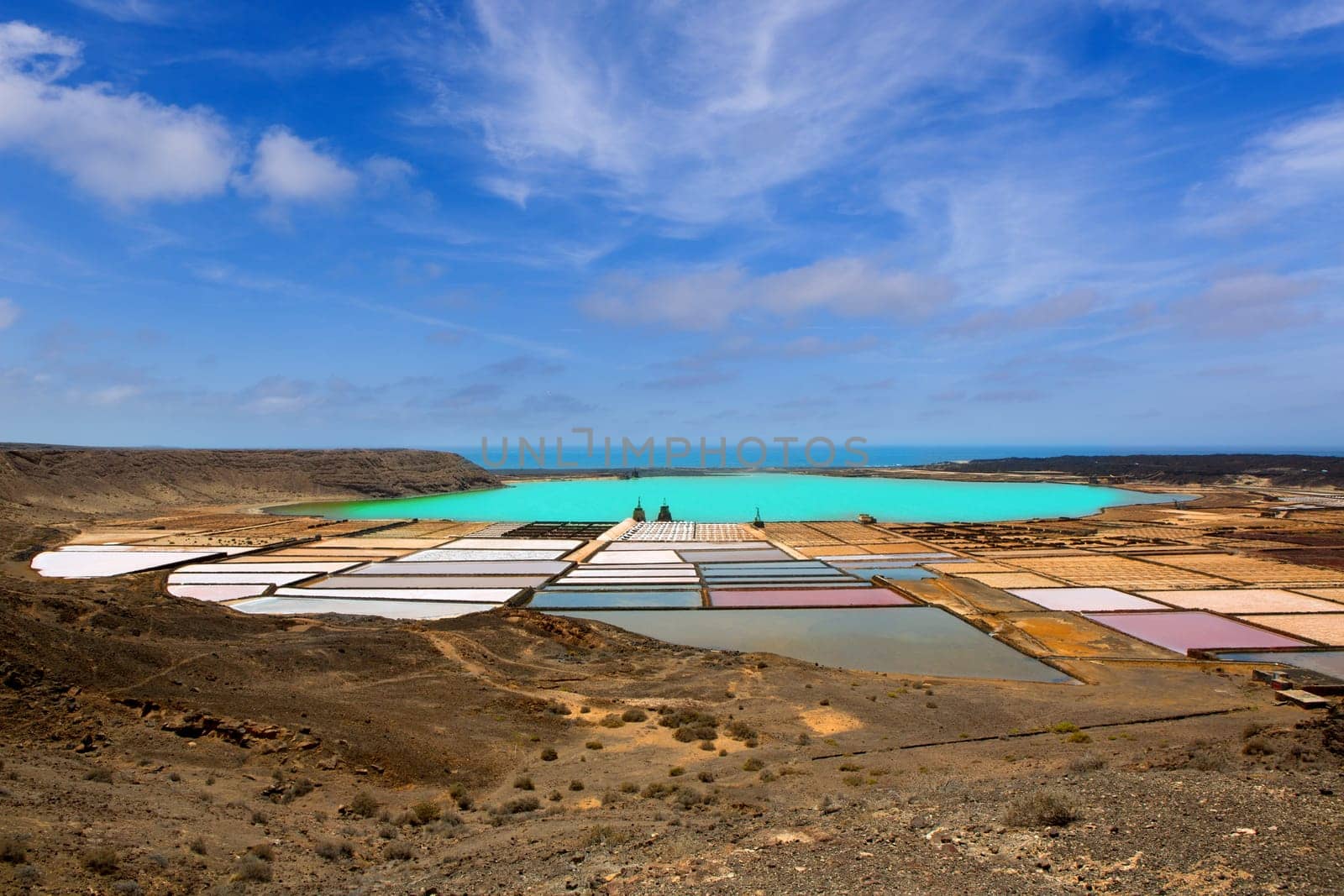 Lanzarote saltworks salinas de Janubio colorful  Canary Islands