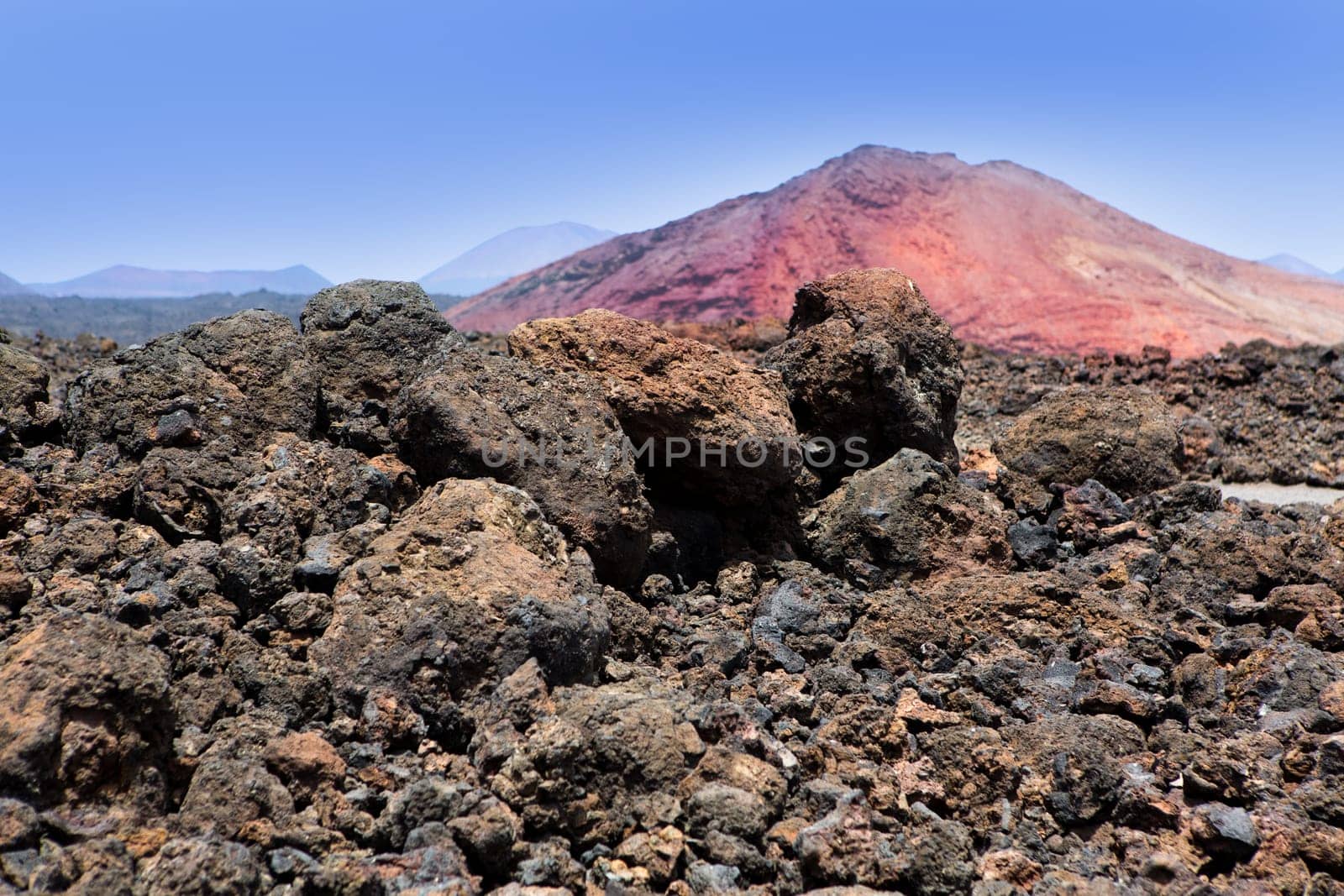 Lanzarote Montana Bermeja red mountain with volcanic lava stone