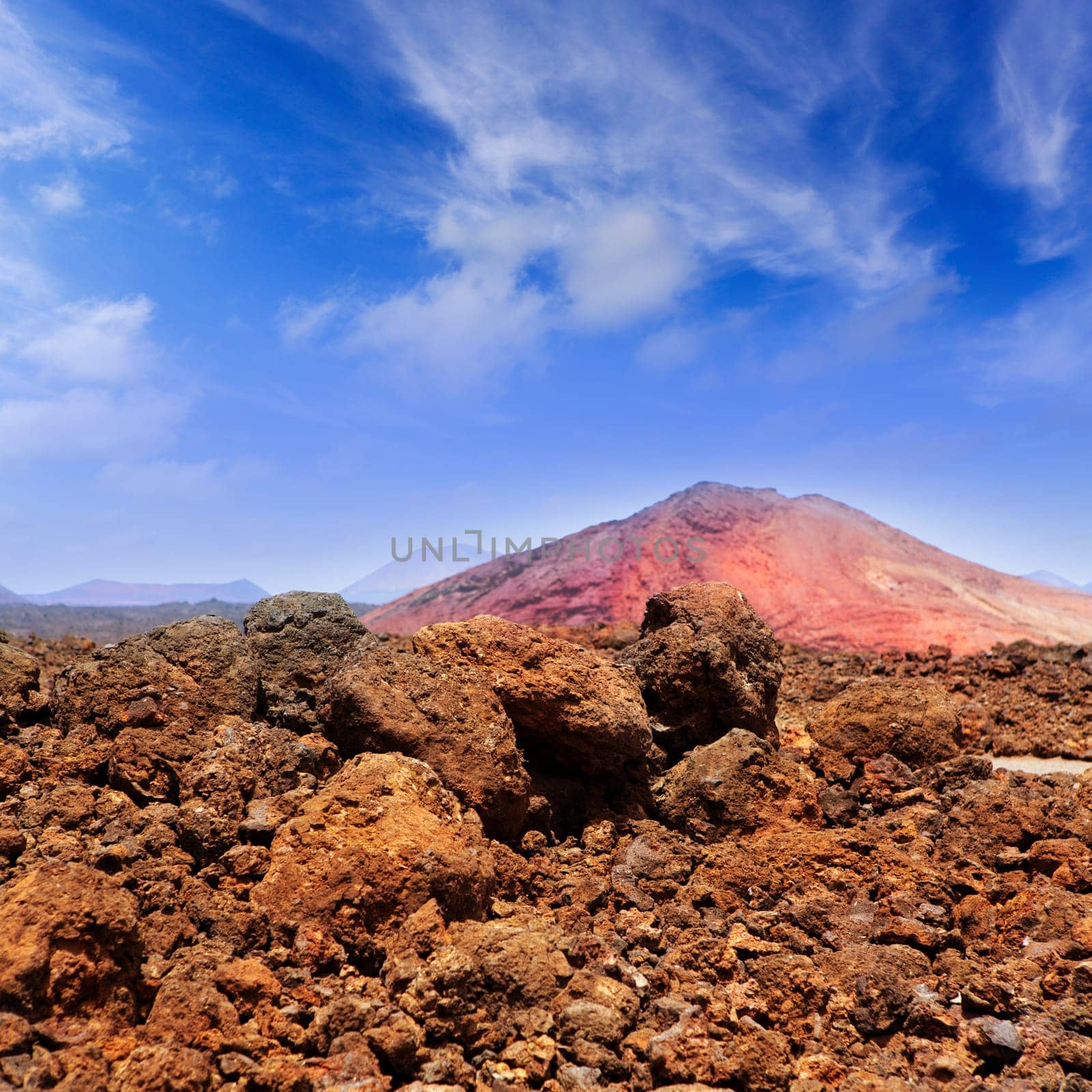 Lanzarote Montana Bermeja red mountain with volcanic lava stone