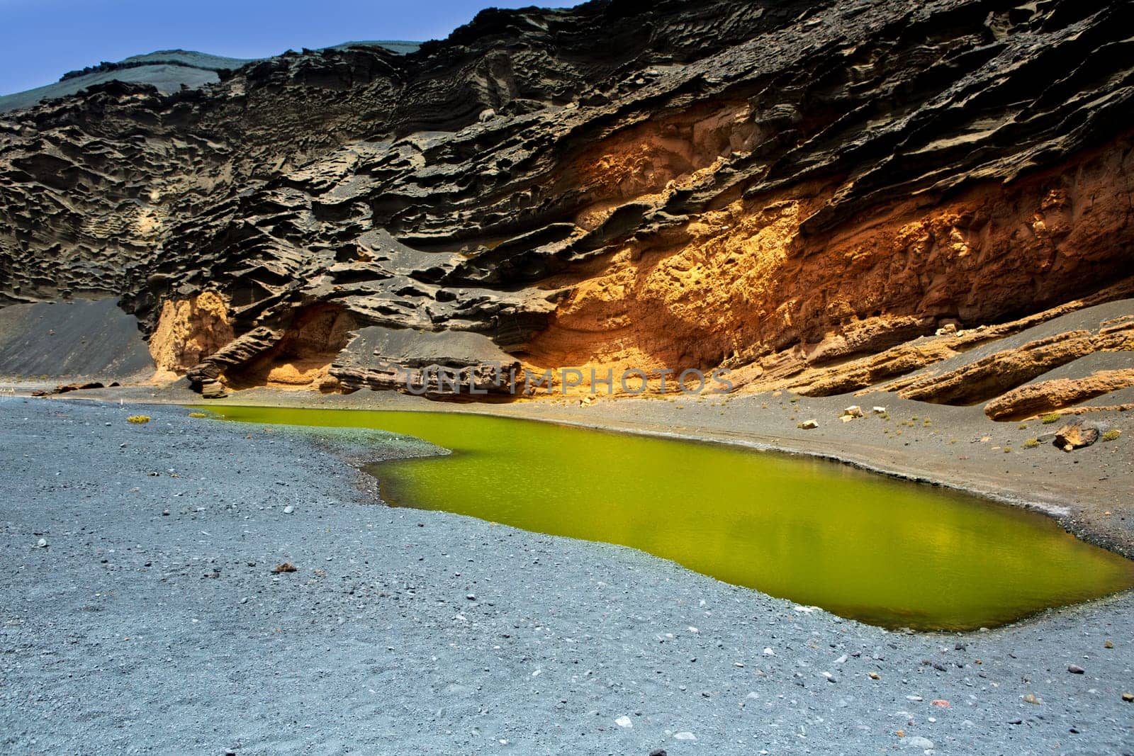 Lanzarote El Golfo Lago de los Clicos green water in volcanic Canary Islands