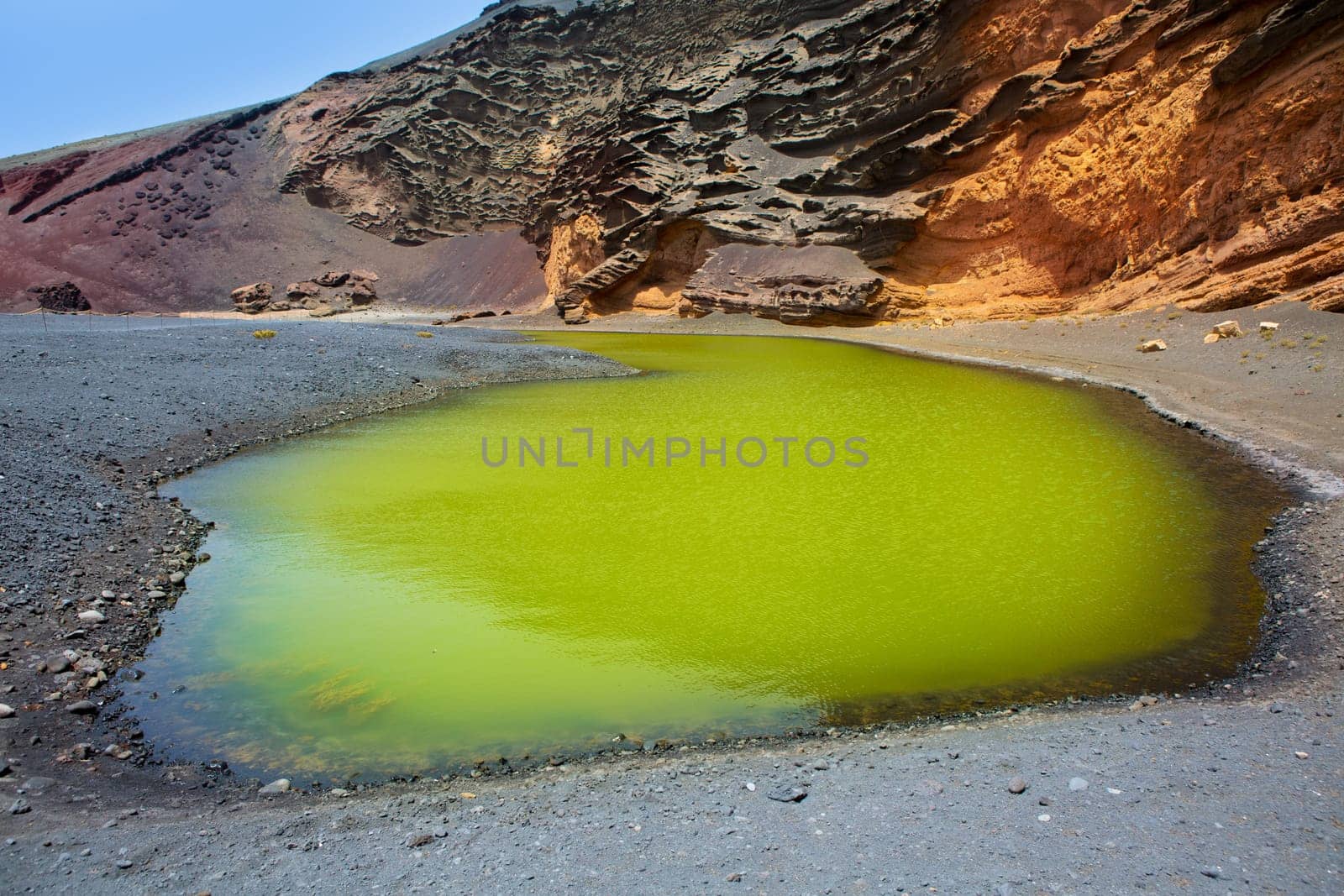Lanzarote El Golfo Lago de los Clicos green water in volcanic Canary Islands